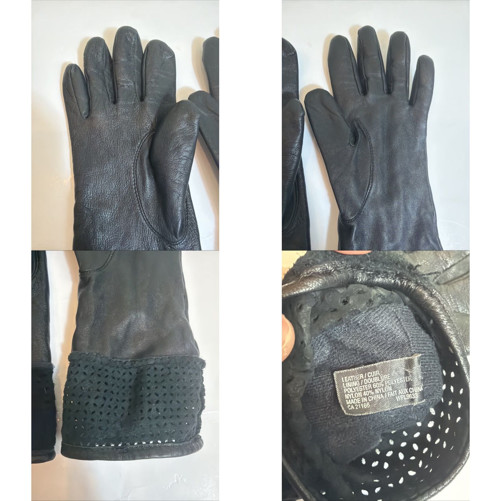 Vintage VINTAGE Grandoe leather gloves Women’s Large Black Glove Wrist Lining Polyester Nylon Eyelet Womens Size ONE SIZE - 8 Thumbnail