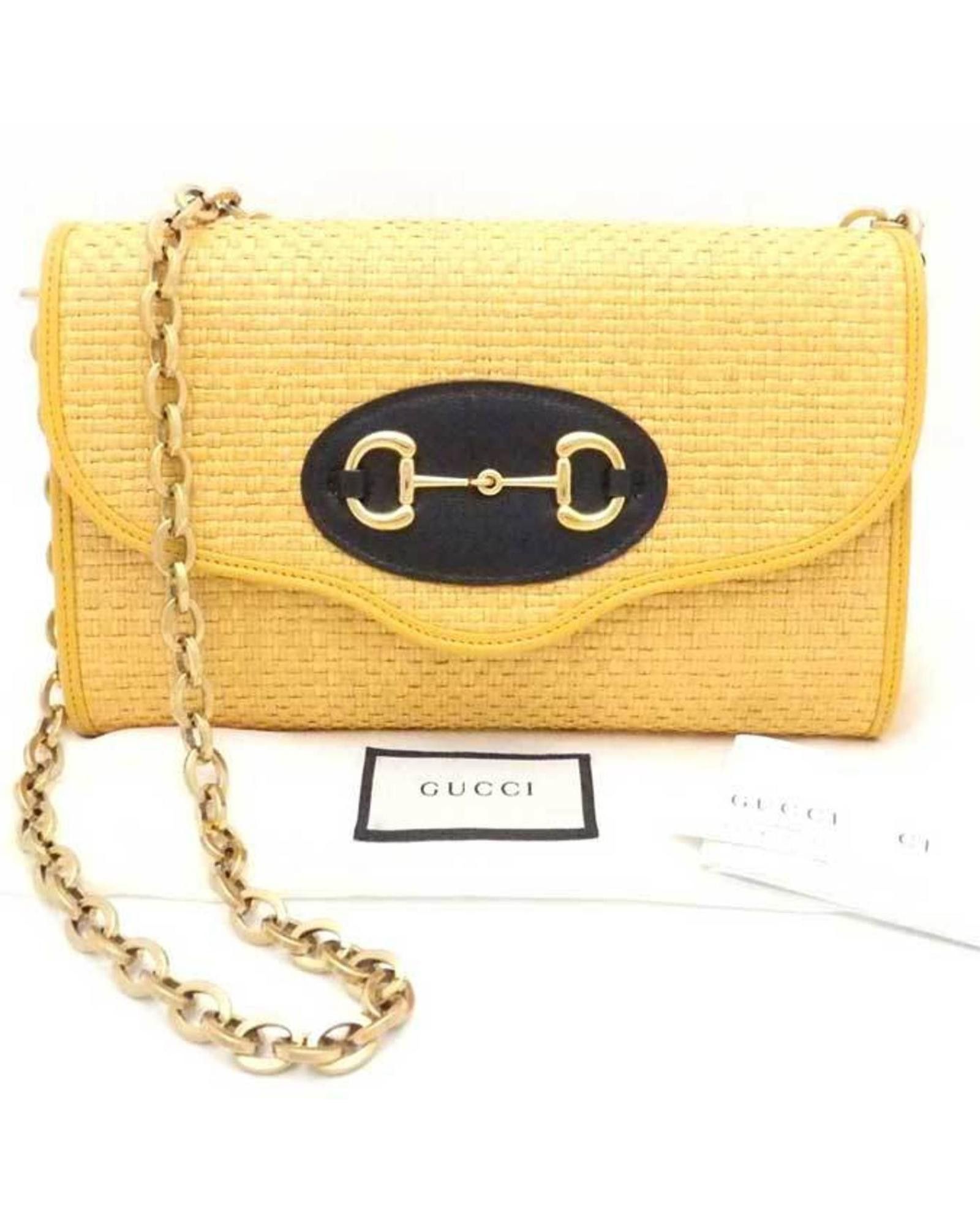 image of Exquisite Gucci Horsebit Shoulder Bag - Yellow Synthetic Material, Women's