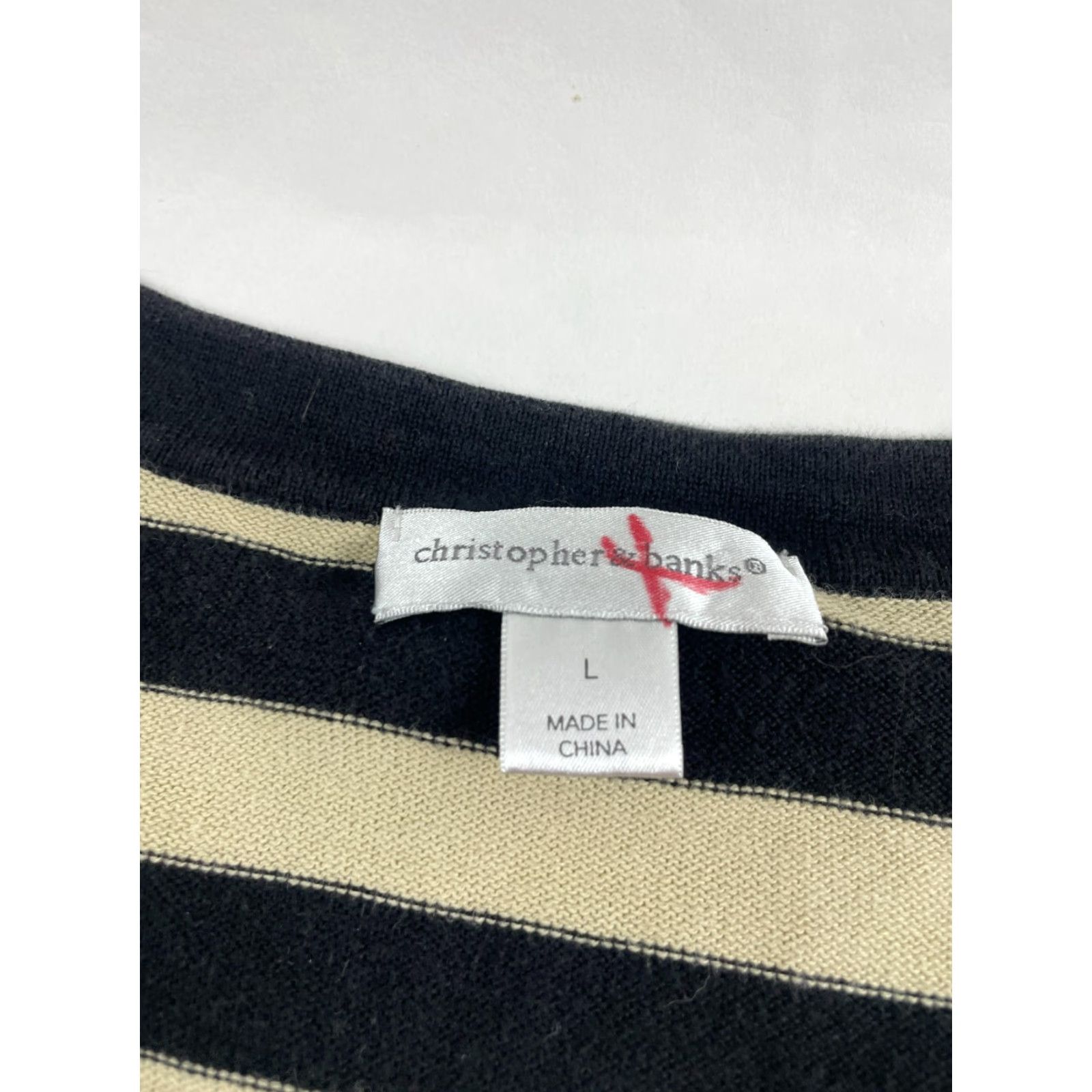 Vintage Christopher & Banks Sweater Cardigan Women's L Black Tan Striped Long Sleeve Size L / US 10 / IT 46 - 5 Thumbnail