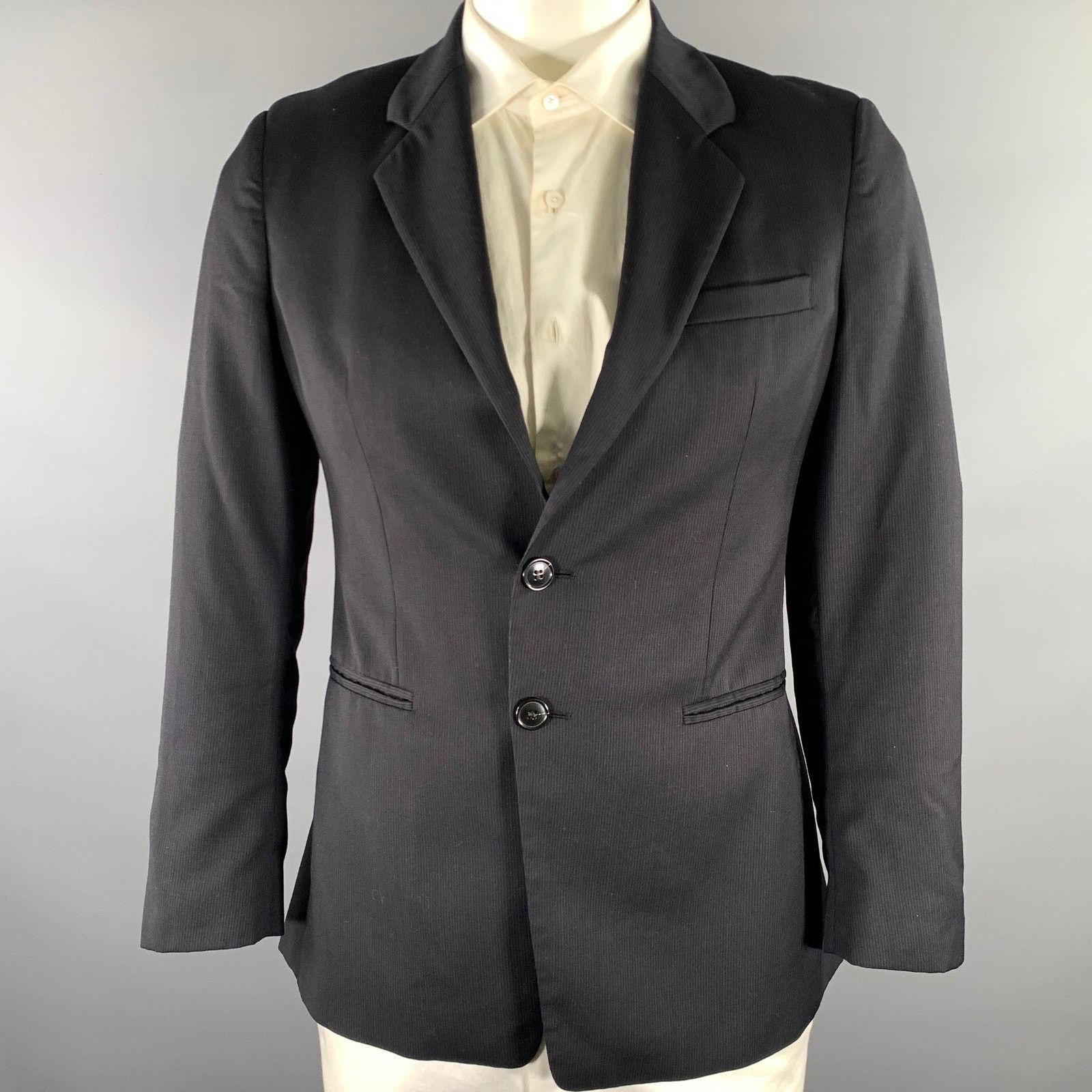 Emporio Armani EMPORIO ARMANI Black Pinstripe Wool Notch Lapel Sport Coat Size 42R - 1 Thumbnail