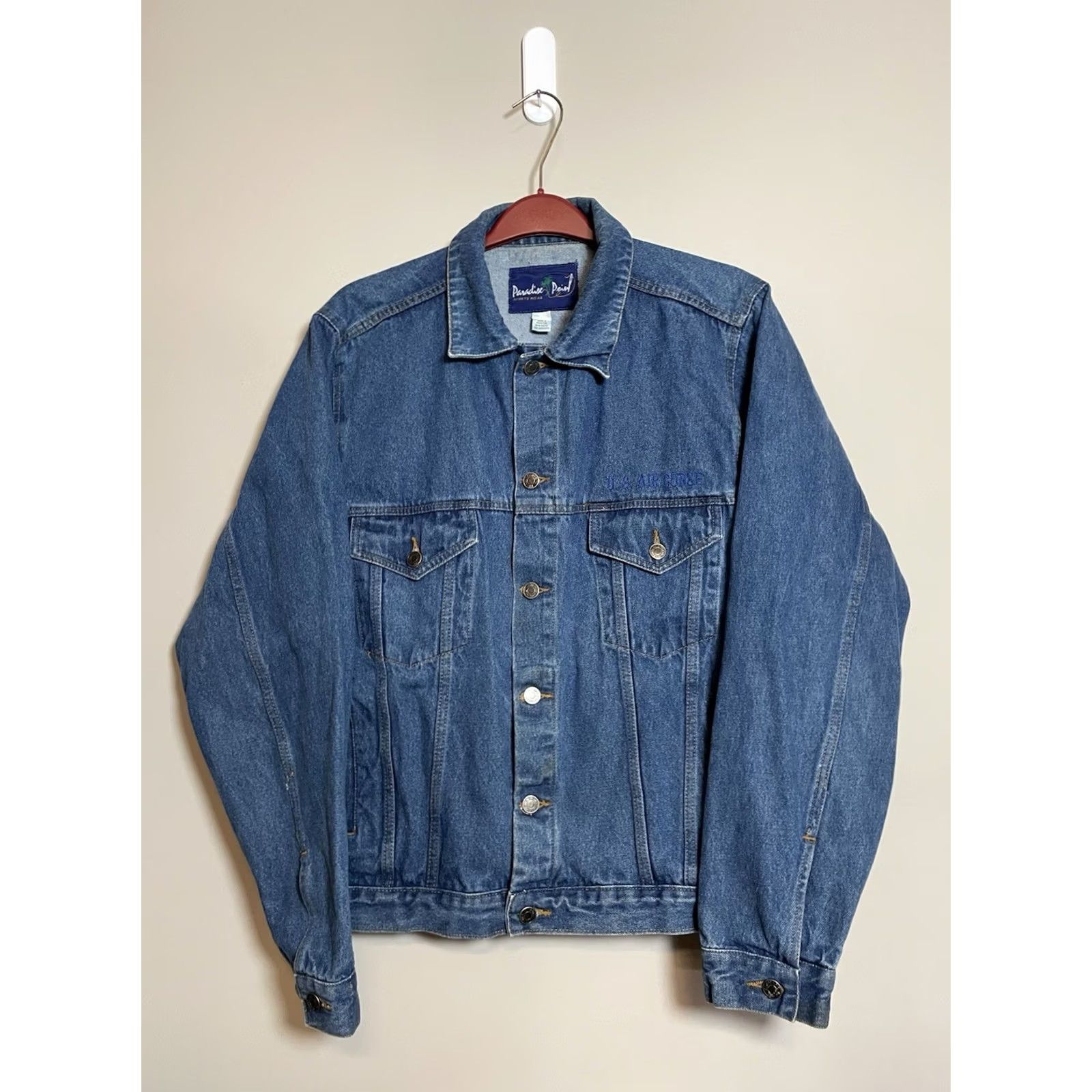 Paradise VINTAGE USAF United States Air Force Denim Jacket Mens M Blue 80s 90s Air Force Bomber Jacket Jacket Size US M / EU 48-50 / 2 - 3 Thumbnail