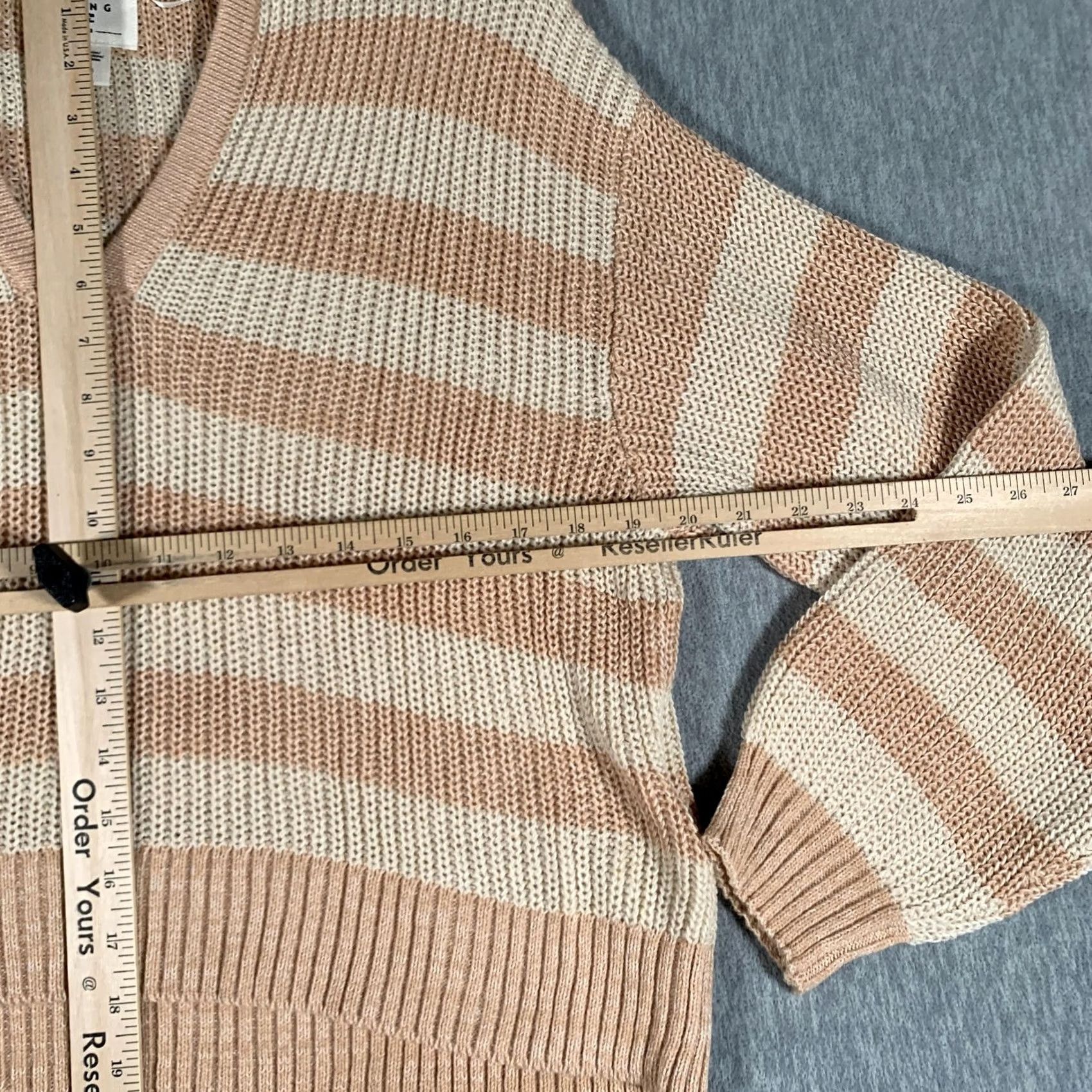 Billabong Billabong Sweater Womens Medium Beige Striped Hooded V-Neck Pullover Casual Size M / US 6-8 / IT 42-44 - 6 Thumbnail