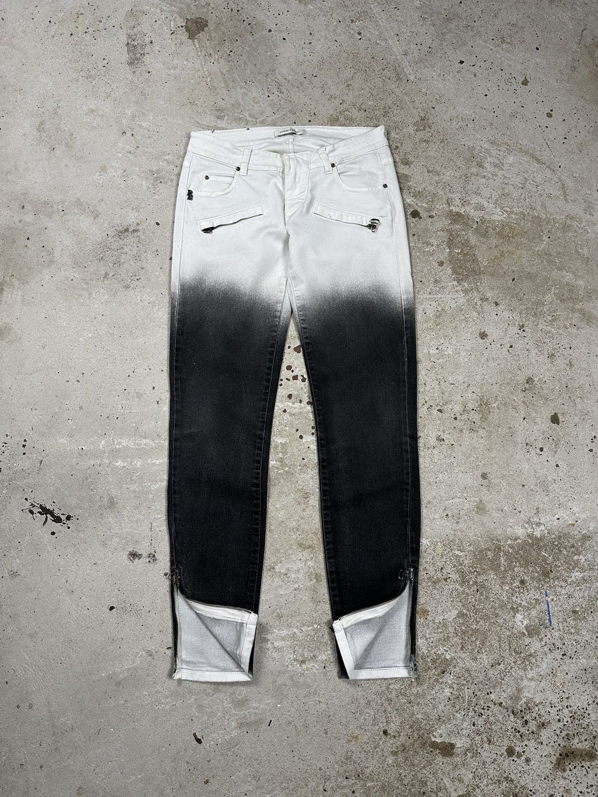 image of Archival Clothing x Balmain Pierre Balmain Ombre Black And White Moto Biker Pants in Black White (S
