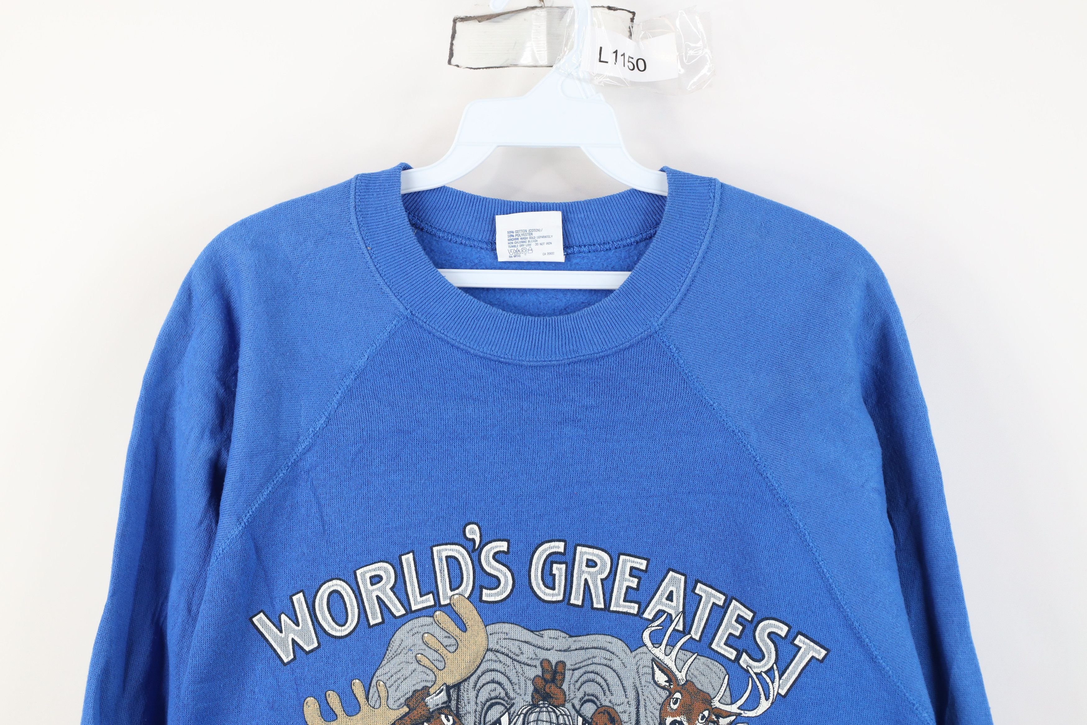 Vintage Vintage 90s Greatest Hunter Hunting Sweatshirt Blue USA Size US XL / EU 56 / 4 - 2 Thumbnail