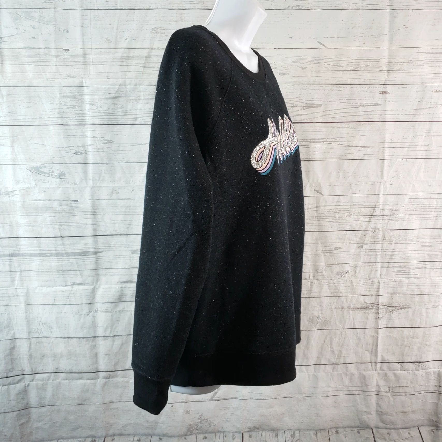 Old Navy Old Navy Womens Pullover Sweatshirt Medium Black Silver Sparkly Pullover Sweatshirt Womens Medium Black Silver Sparkly Size M / US 6-8 / IT 42-44 - 3 Thumbnail