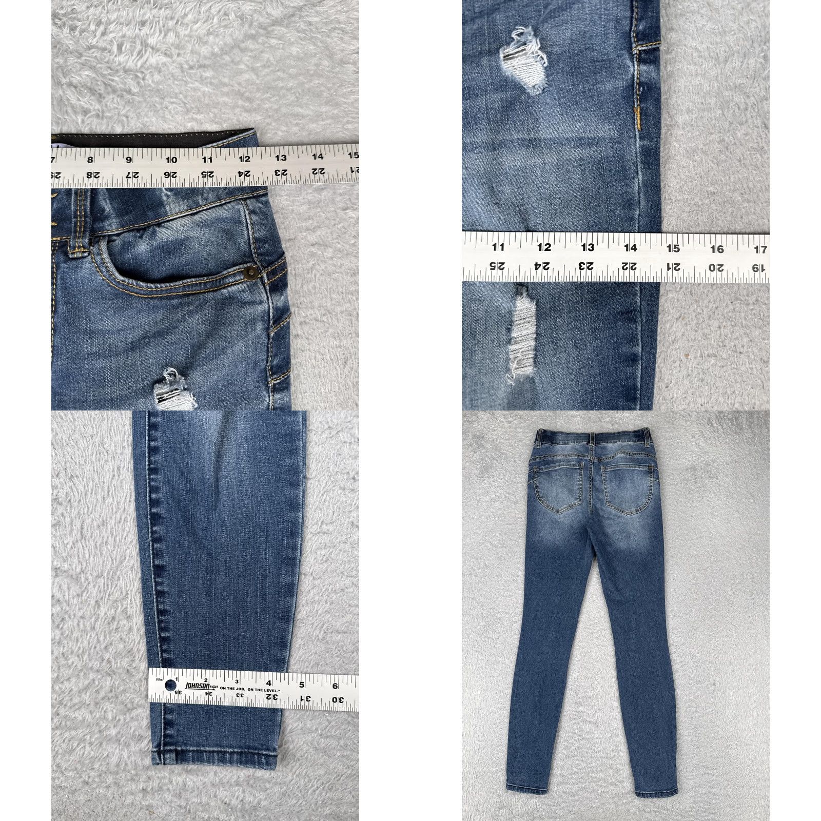 Denime Vylette Jeans Womens 3/26W Blue Skinny Distressed Stretch Denim Ripped Zip Fly Jeans Size 26" / US 2 / IT 38 - 9 Thumbnail