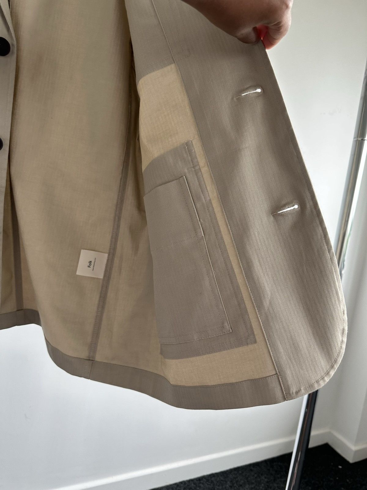 Folk Folk Mens Beige Herringbone Workwear Blazer Jacket Size US M / EU 48-50 / 2 - 6 Thumbnail
