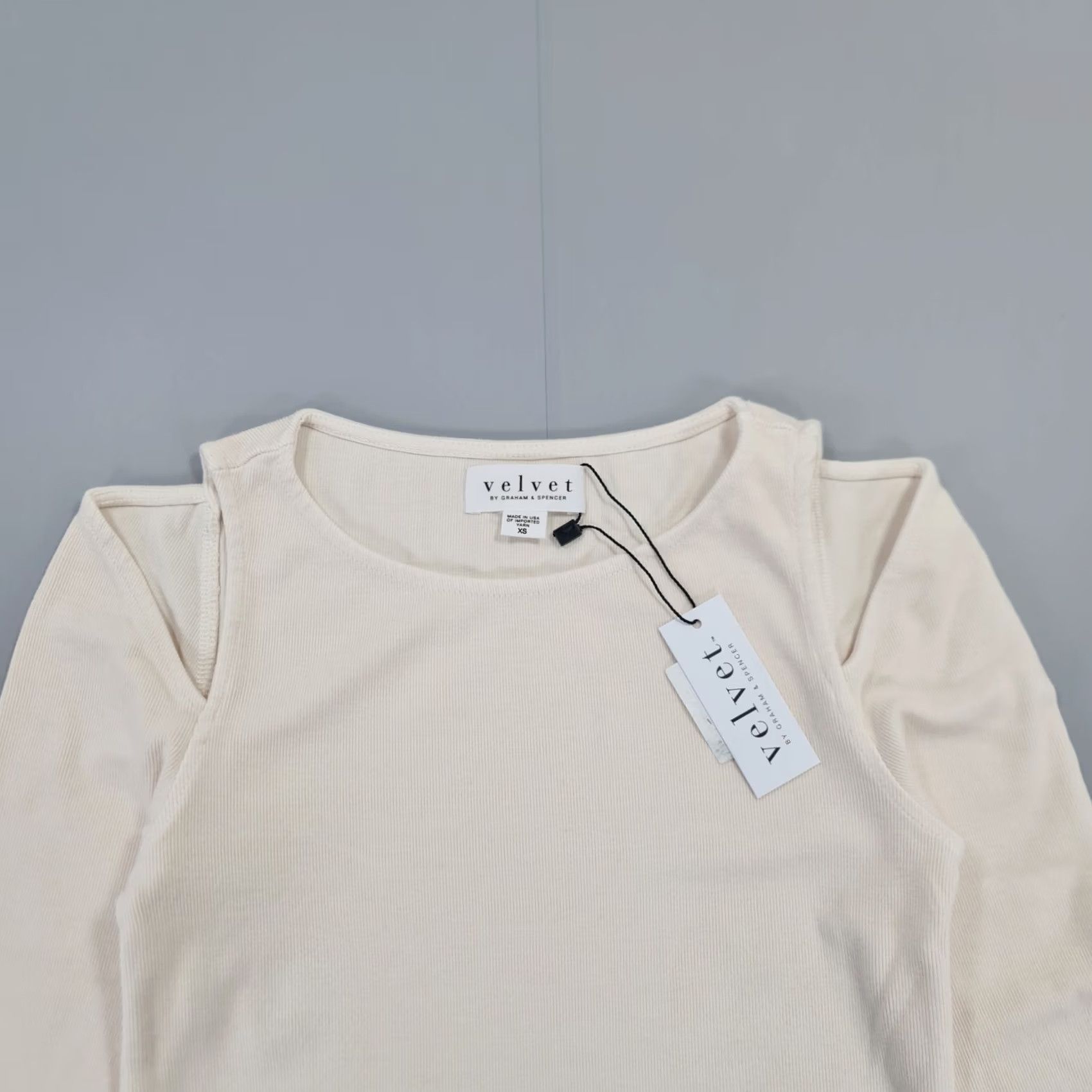 Velvet Velvet by Graham & Spencer Womens Top Ivory XS Emma Cut Out Ribbed T shirt Size XS / US 0-2 / IT 36-38 - 2 Thumbnail