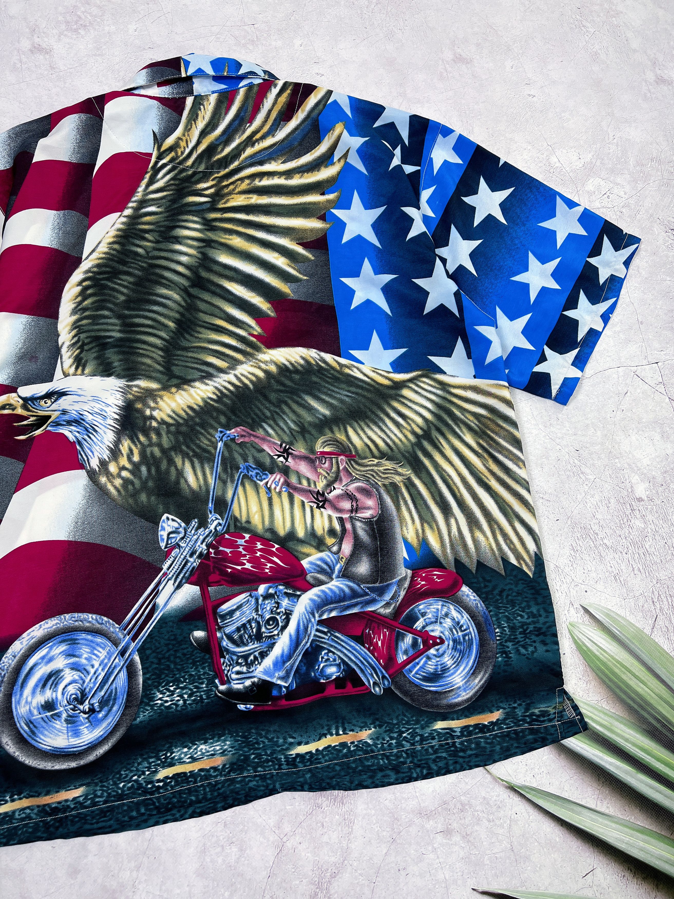 Steve And Barrys Steve and Barry's Club Shirt USA Flag & Motorcycle & Eagle Size US L / EU 52-54 / 3 - 10 Thumbnail
