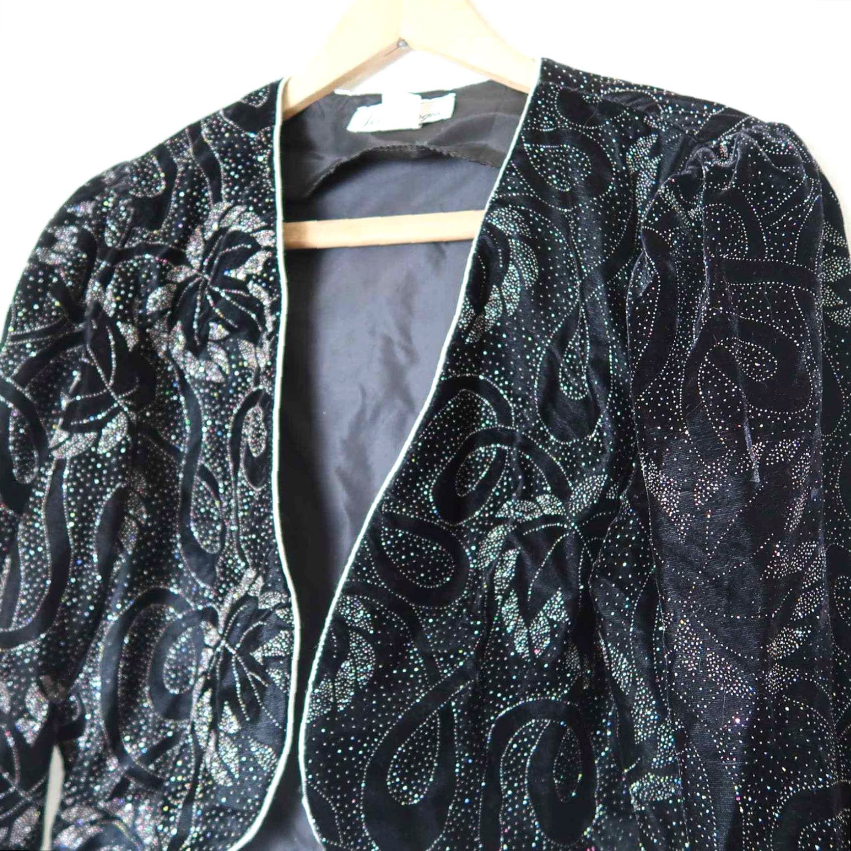 Vintage VINTAGE Jeri Marque black and silver metallic sparkly leaf print Jacket M 1980s Eveningwear Womens Size M / US 6-8 / IT 42-44 - 2 Thumbnail