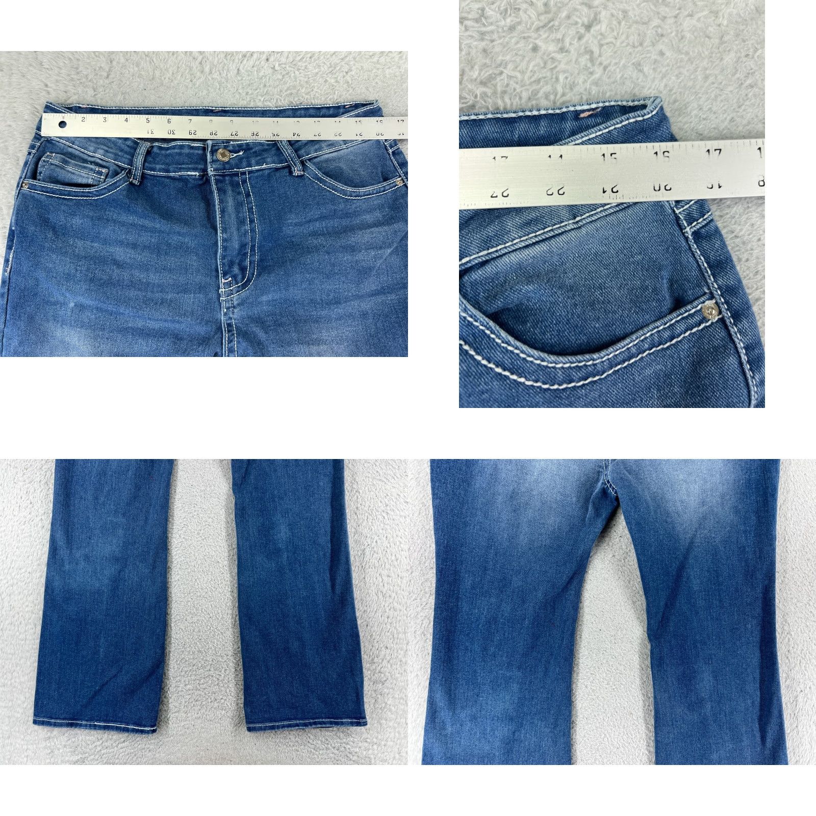 Shein SheIn Jeans Womens Large Blue Denim Mid Rise Cotton Blend Stretch Flared Size 36" / US 14 / IT 50 - 9 Thumbnail