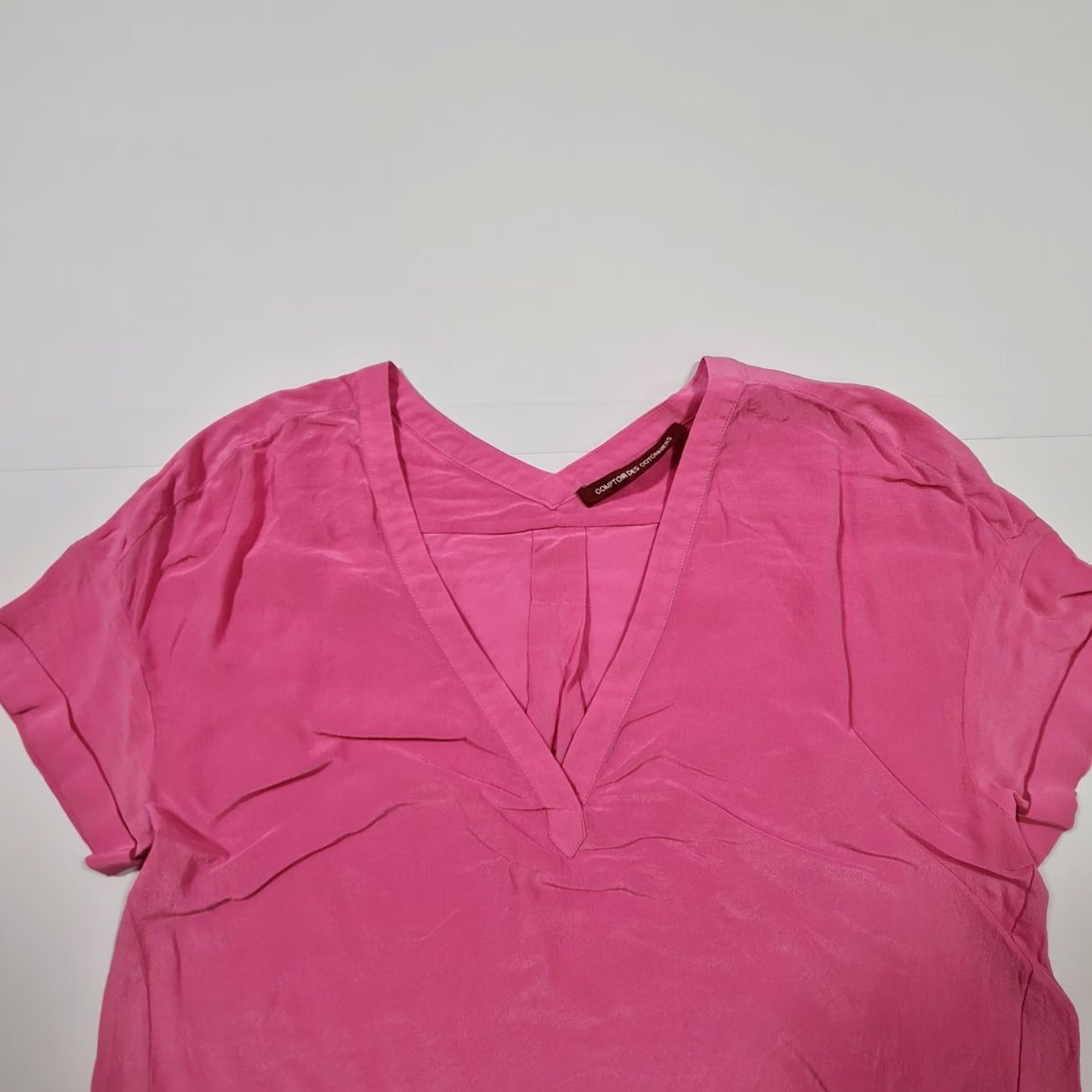 Vintage Comptoir Des Cotonniers Womens Silk Blouse Pink Small Short Sleeve V-Neck Top Size S / US 4 / IT 40 - 2 Thumbnail