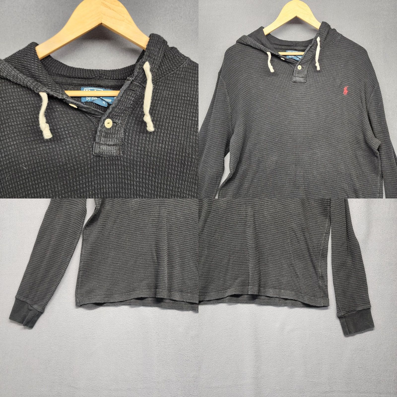 Polo Ralph Lauren Polo Ralph Lauren Hoodie Mens Large Black Waffle Thermal Henley Red Pony Logo Button Embroidered Logo Size US L / EU 52-54 / 3 - 8 Thumbnail