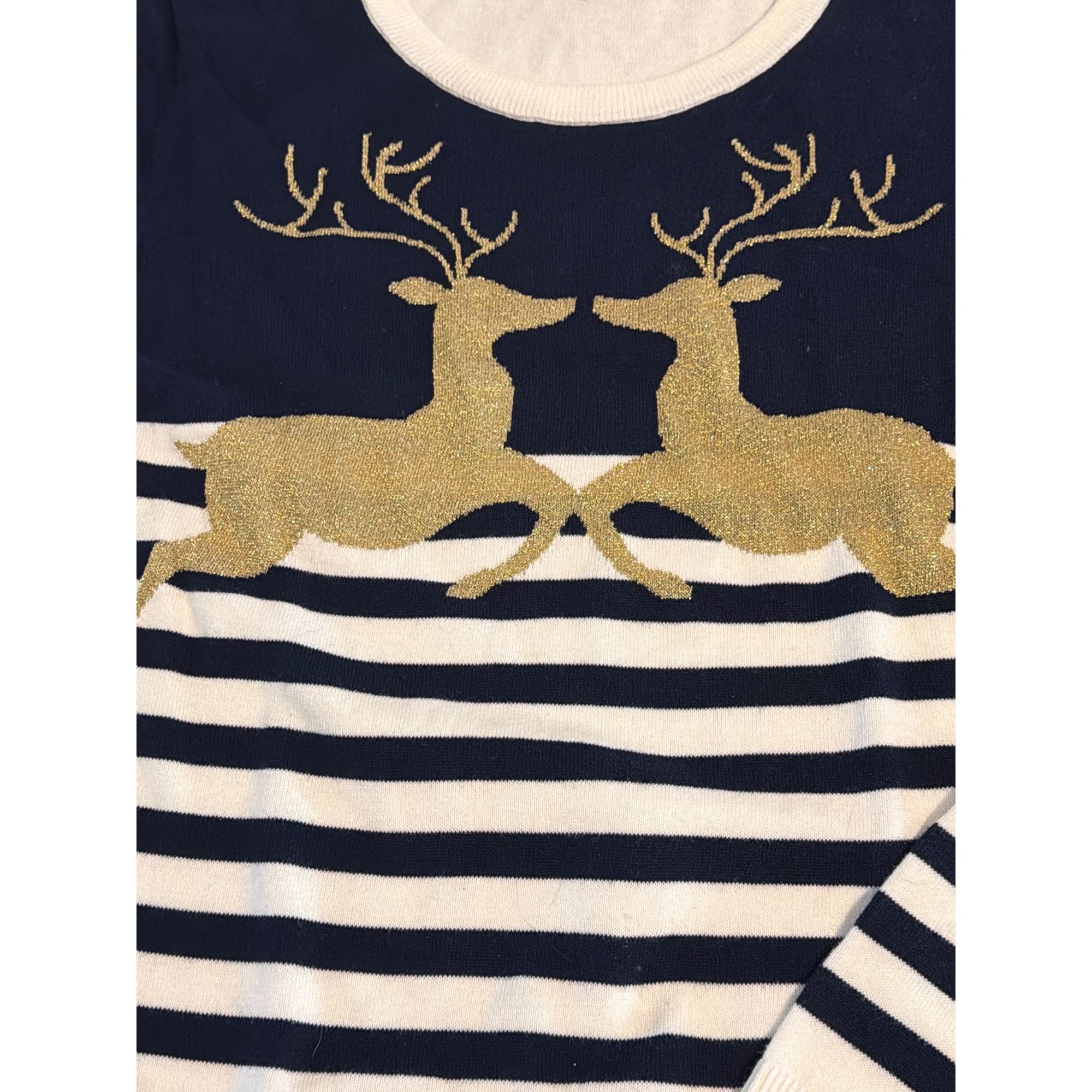 Other Crown & Ivy Navy Blue White Striped Sweater Gold Reindeer Cr Size XL / US 12-14 / IT 48-50 - 3 Thumbnail