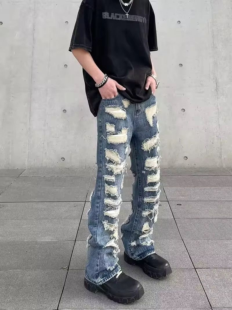 Japanese Brand × Jean Retro washed street ripped straight hole jeans y2k Size US 32 / EU 48 - 2 Thumbnail