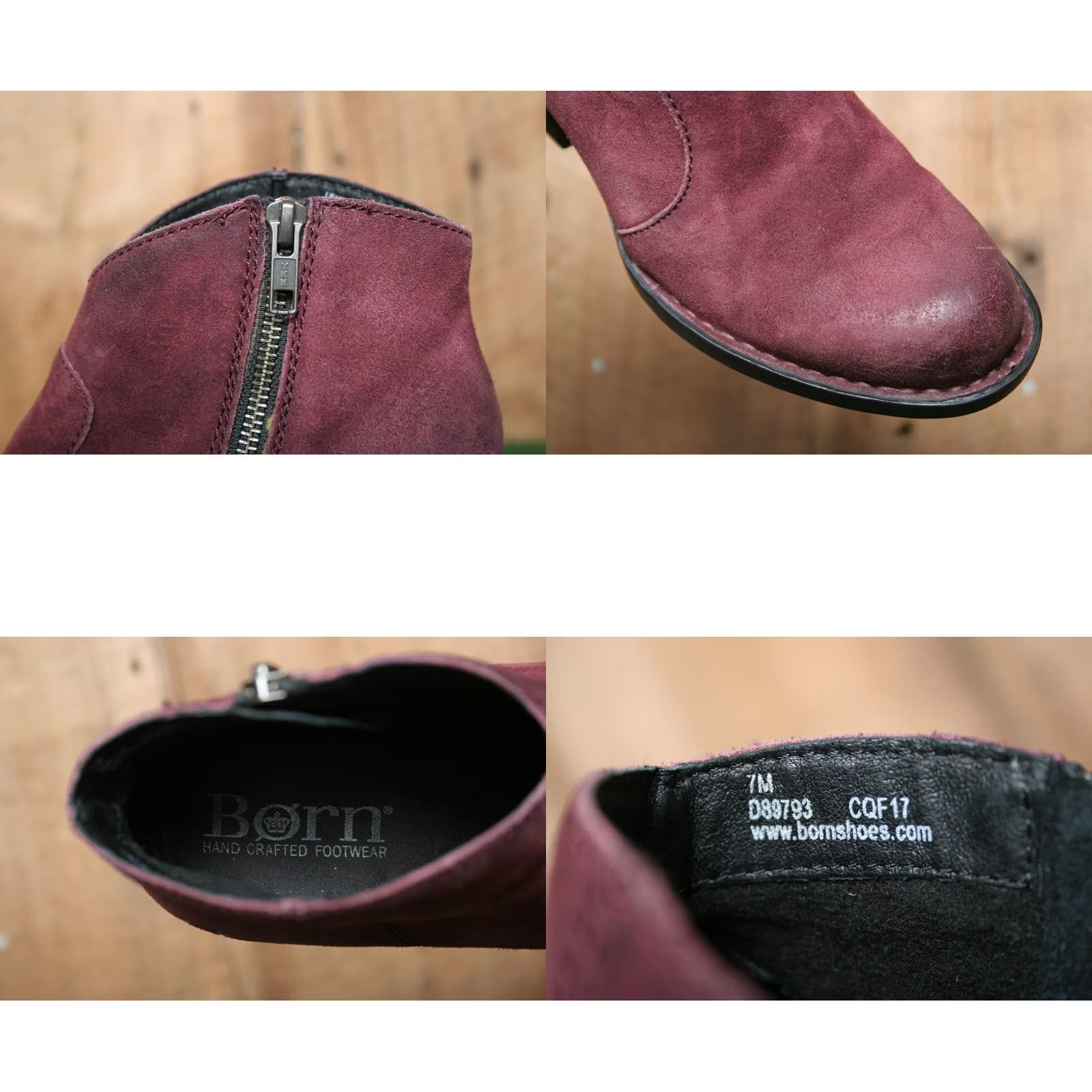 Born BORN Michel Burgundy Burnished Leather Booties 2.25" Heels Sz. 7M Boots Women Size US 7 / IT 37 - 8 Thumbnail