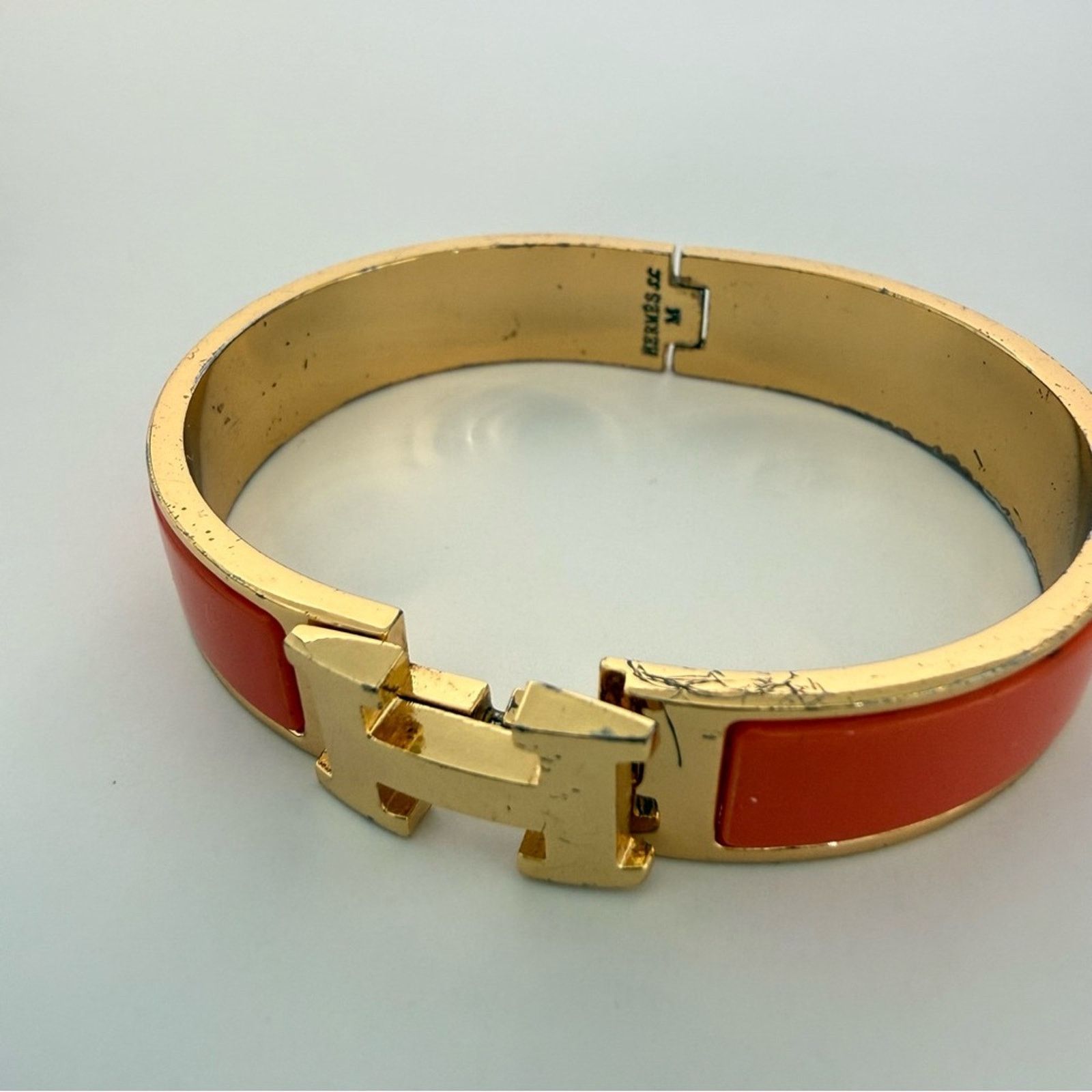 Hermes Hermes Click H Logo Gold Plate Orange Enamel Bracelet Size ONE SIZE - 2 Thumbnail