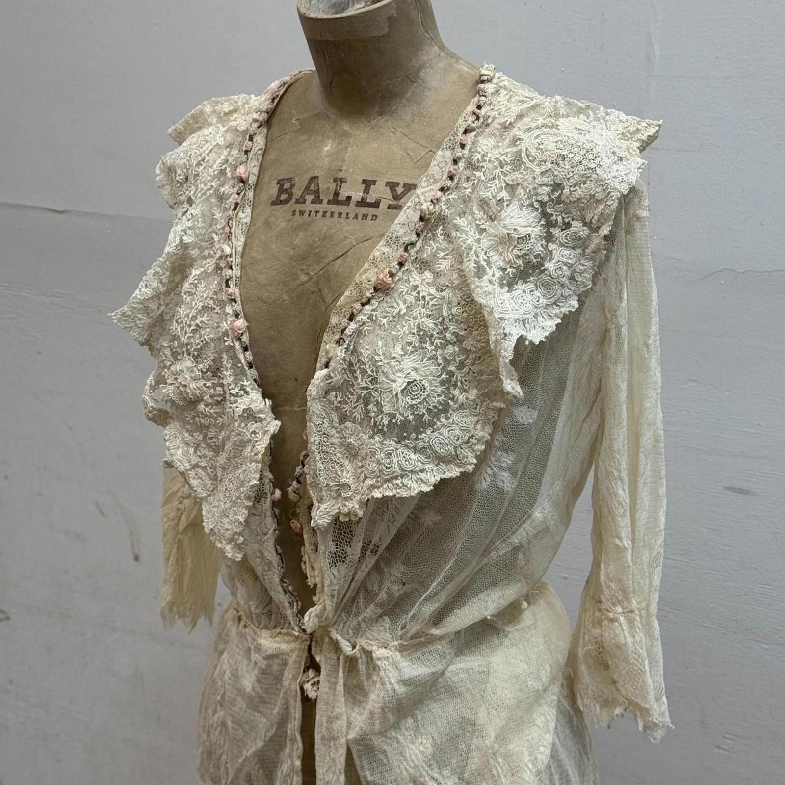 Other Antique Edwardian Tea Dress 1900s Bridal Wedding Lace Size XS / US 0-2 / IT 36-38 - 3 Thumbnail