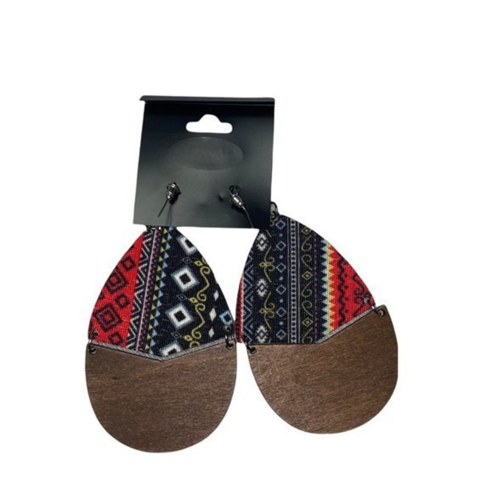 Other NWT Wooden Fabric Covered Boho Aztec Dangle Earrings Red Size ONE SIZE - 4 Thumbnail