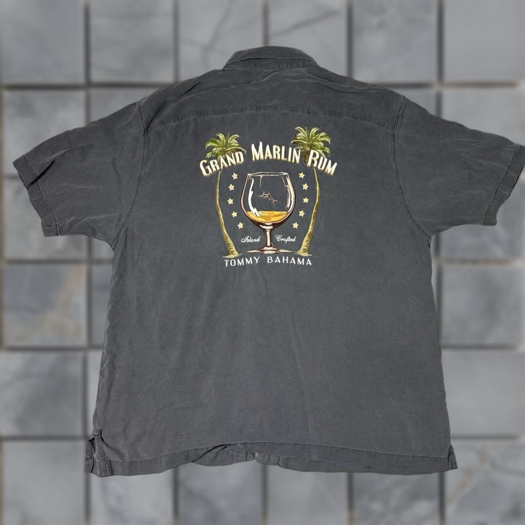 Tommy Bahama Tommy Bahama Shirt Mens XL Black Silk Short Sleeve Button-Up Embroidered Grand Marlin Rum Hawaiian Tropical Size US XL / EU 56 / 4 - 1 Thumbnail