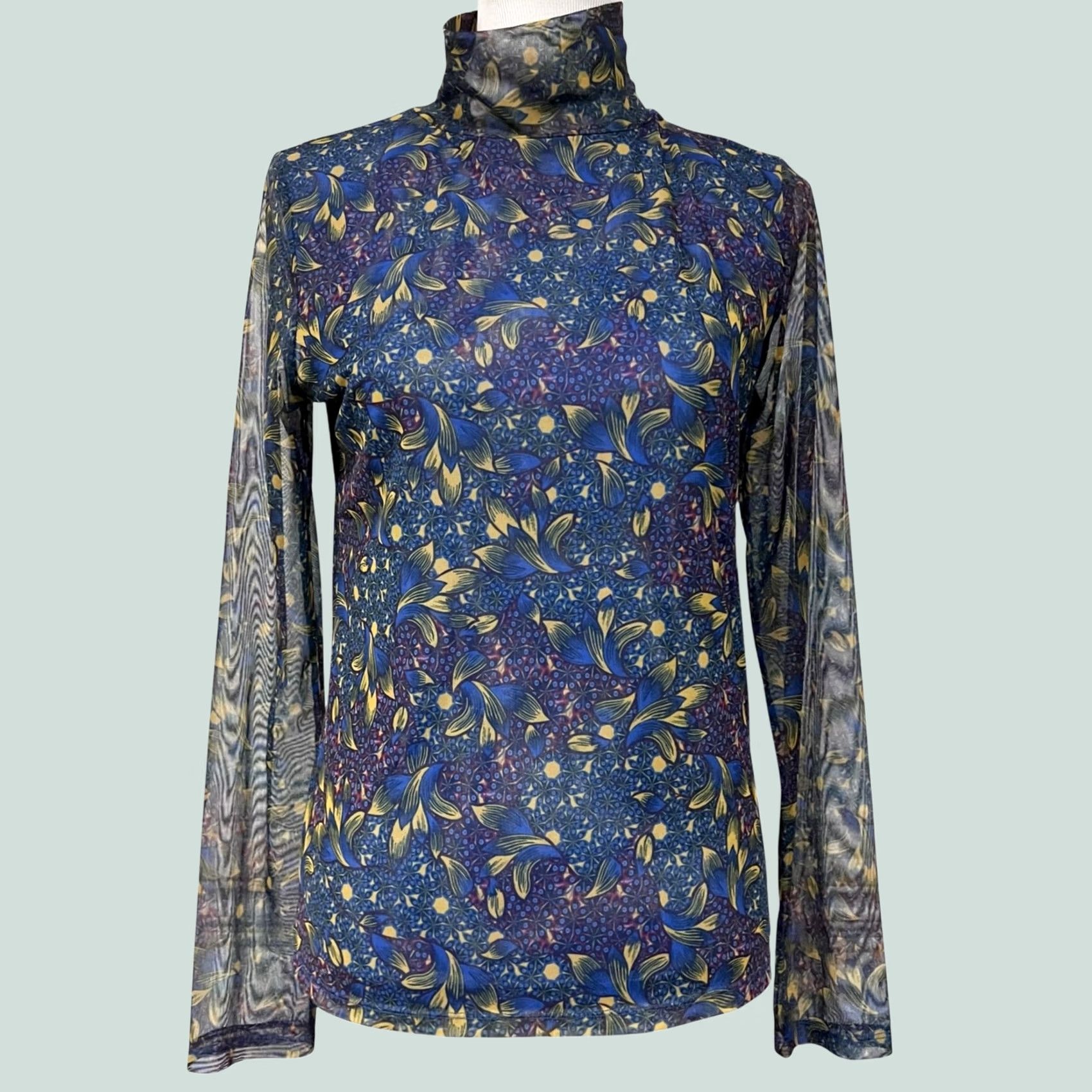 Anthropologie Anthropologie Blouse Floral Sheer Lined Mock Turtleneck Long Sleeve Women’s M Blue Floral Blouse Womens/M Size M / US 6-8 / IT 42-44 - 1 Thumbnail