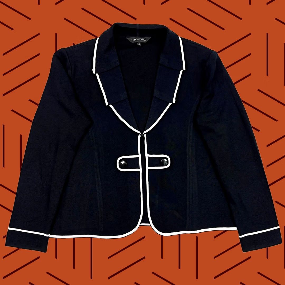Vintage VINTAGE Ming Wang Blazer Jacket Womens L Black White Piped Contrast Trim Academia Prep Size L / US 10 / IT 46 - 1 Thumbnail