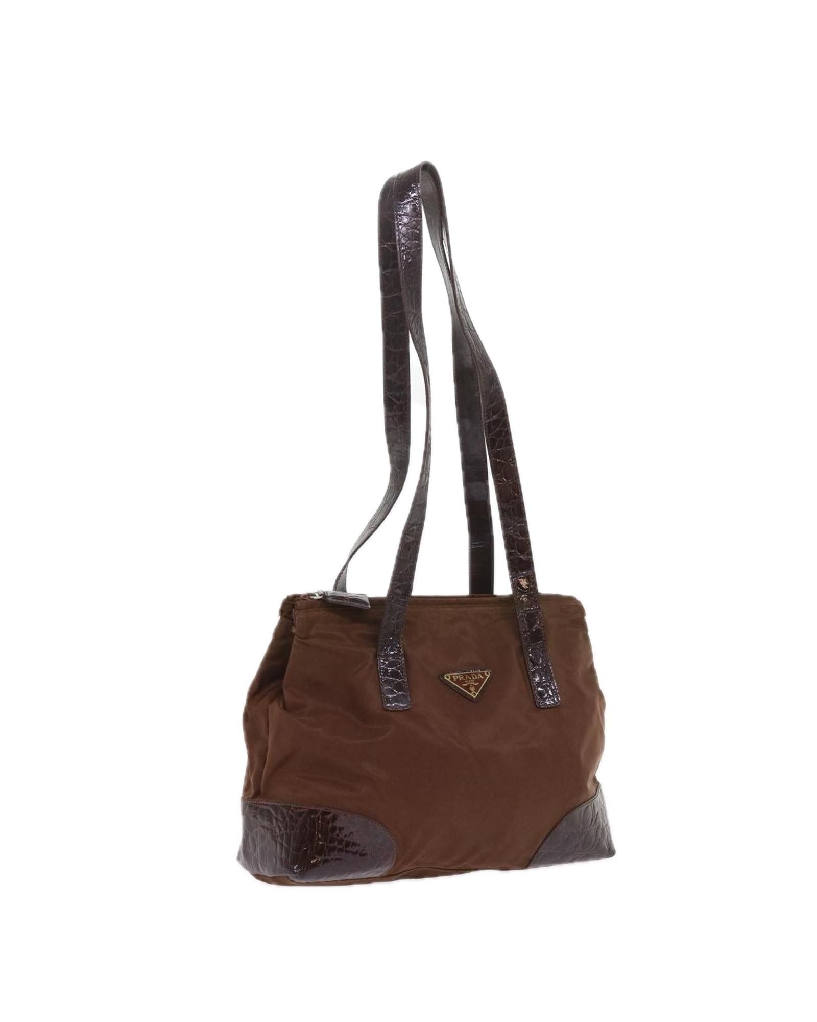 image of Prada Sophisticated Brown Nylon Shoulder Bag, Women's