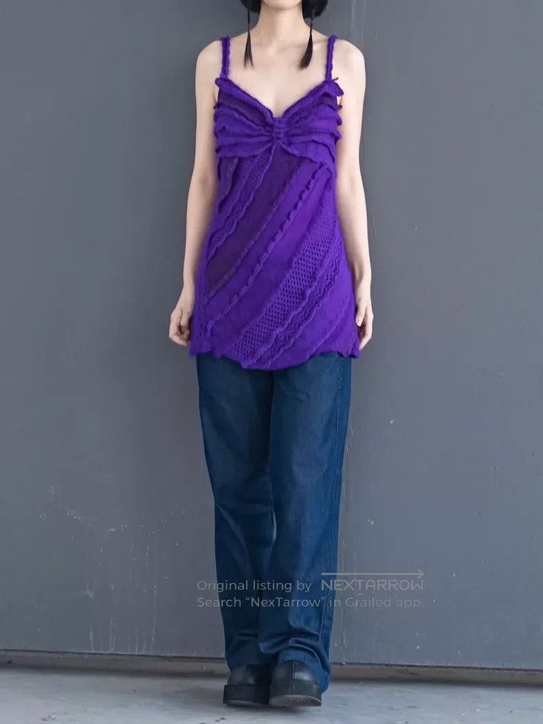 Comme des Garcons Comme Des Garcons Purple knitted spliced off-shoulder top Size S / US 4 / IT 40 - 2 Thumbnail