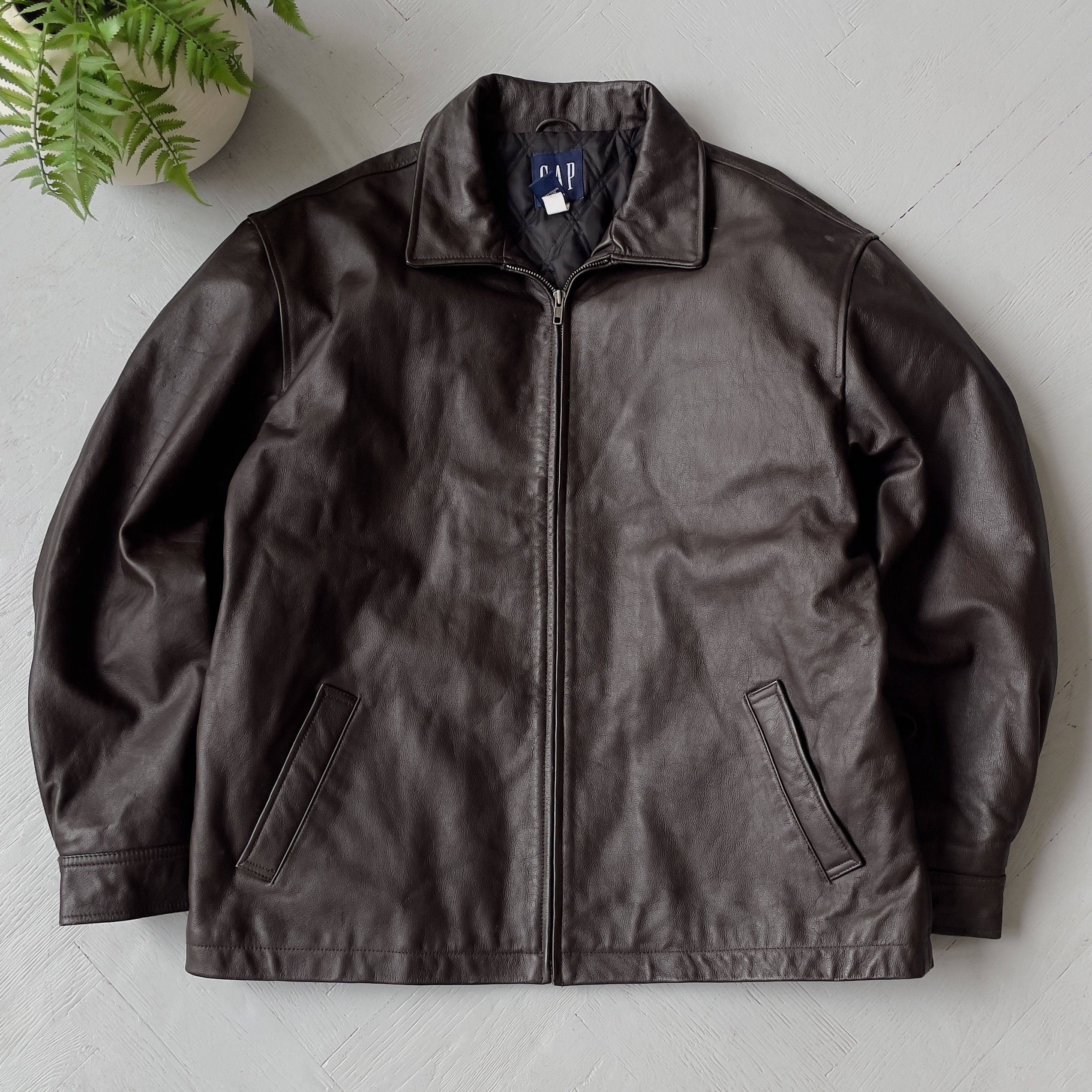 00's GAP Leather Car-Coat, Black - Vintage & Archive 00's GAP