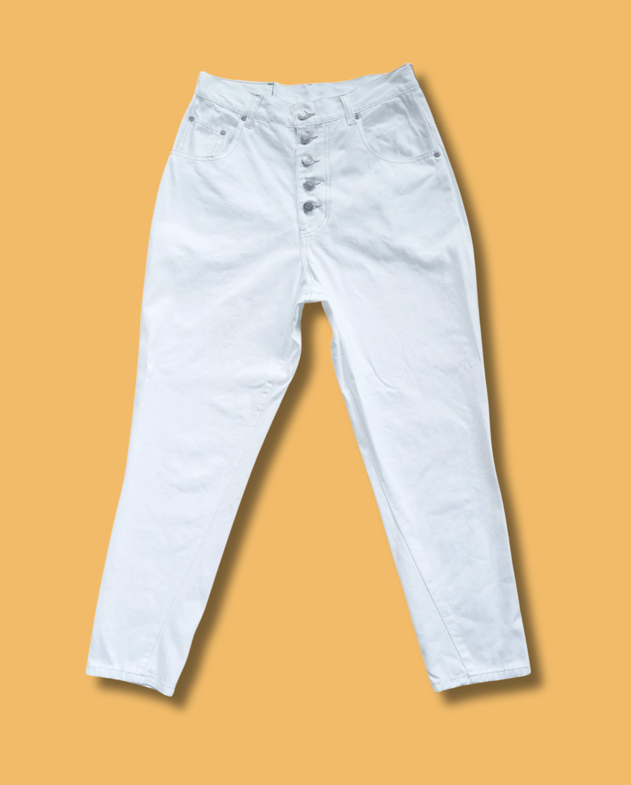 image of And It_ High Waist Button-Fly Soft Denim in White, Women's (Size 27)