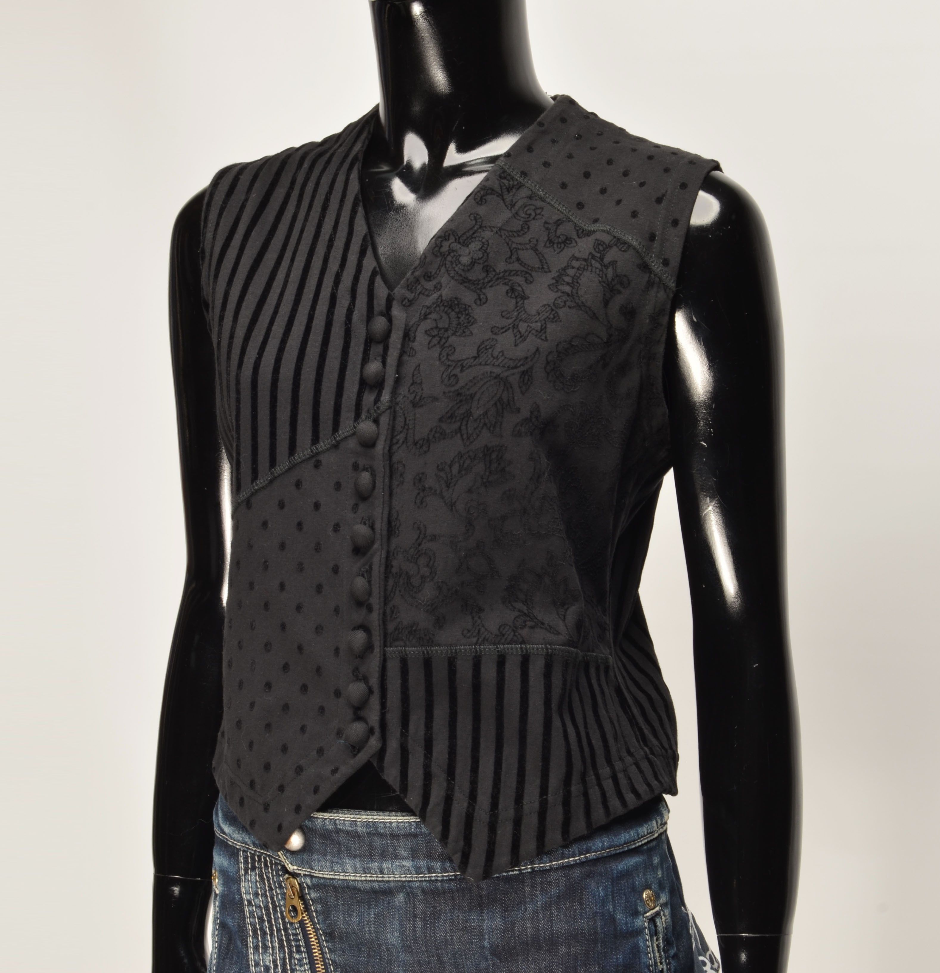 Morgan De Toi Vintage Morgan de Toi Y2K Patchwork Goth Black Vest Size M / US 6-8 / IT 42-44 - 3 Thumbnail