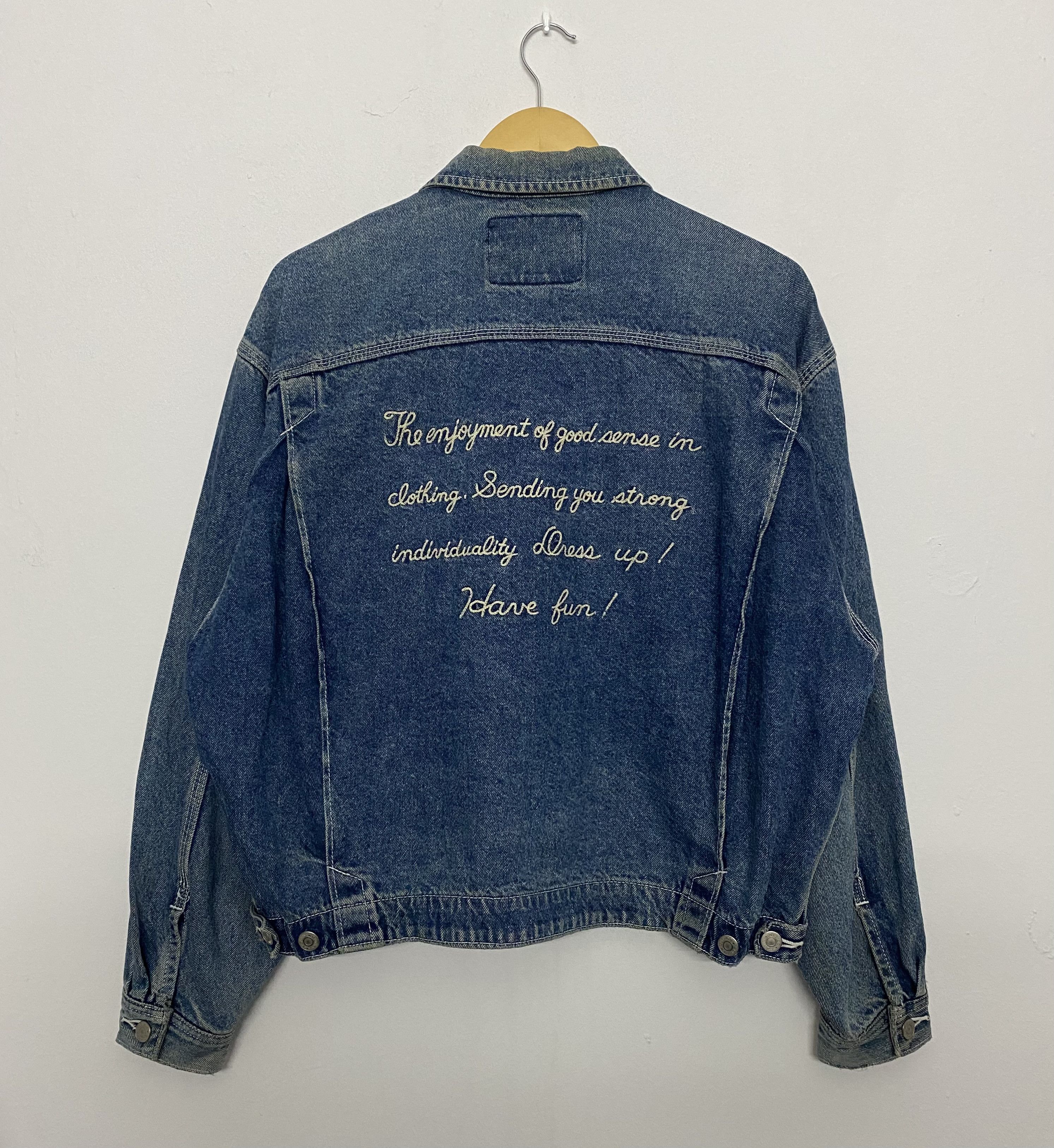 Edwin VINTAGE EDWIN Crown Embroidered Zip Denim Bomber Jacket (M) Size US M / EU 48-50 / 2 - 3 Thumbnail
