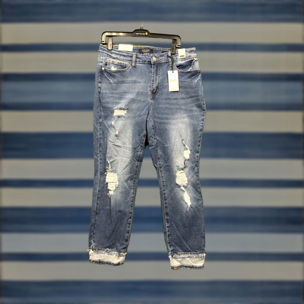 Vintage Judy Blue Jeans Slim 14W High Rise Distressed Denim 5-Pocket Womens Jeans Blue NWT JB84183 Size 36" / US 14 / IT 50 - 1 Thumbnail