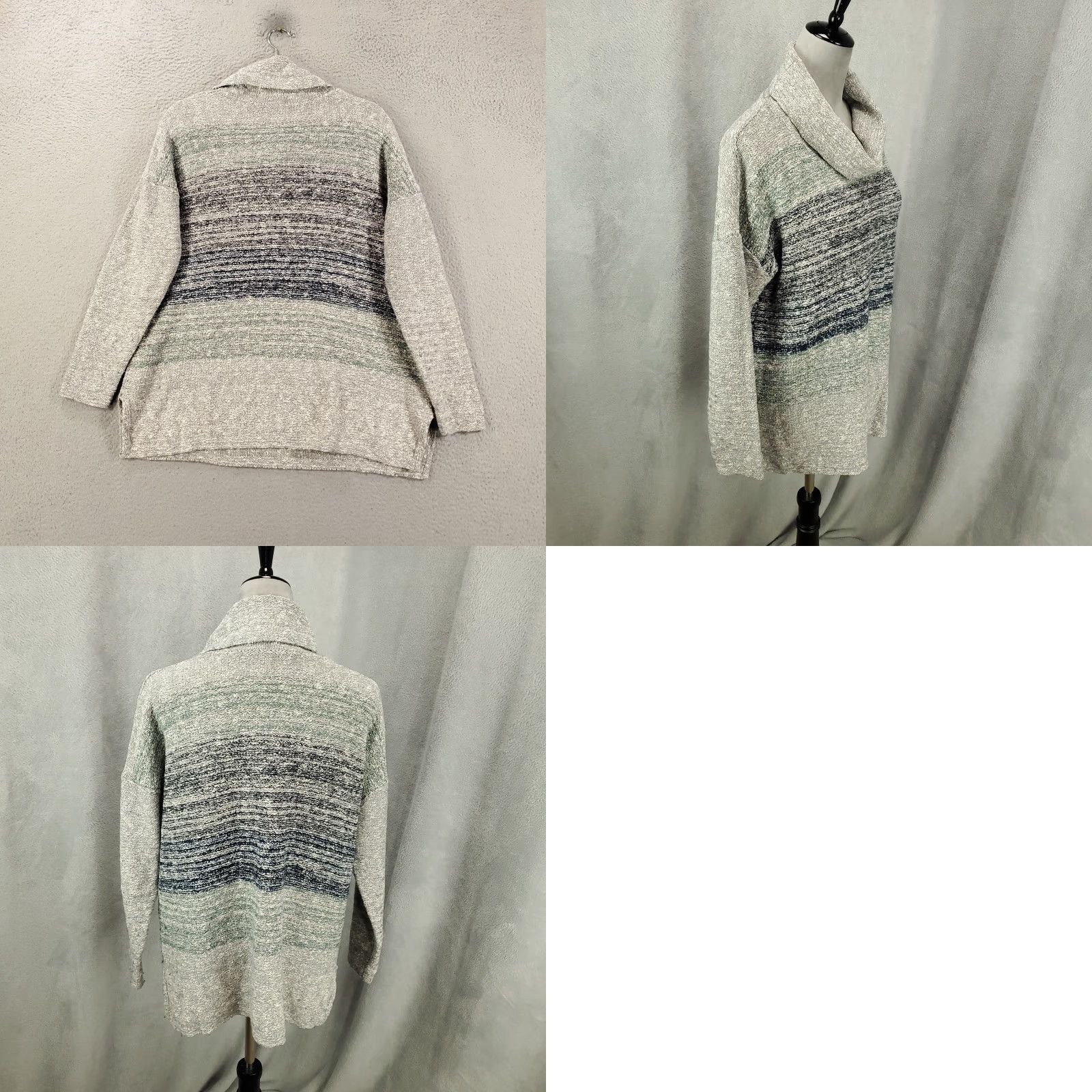 J. Jill J. Jill Sweater Women's Medium Gray Blue Striped Cowl Neck Knit Pullover Size M / US 6-8 / IT 42-44 - 8 Thumbnail
