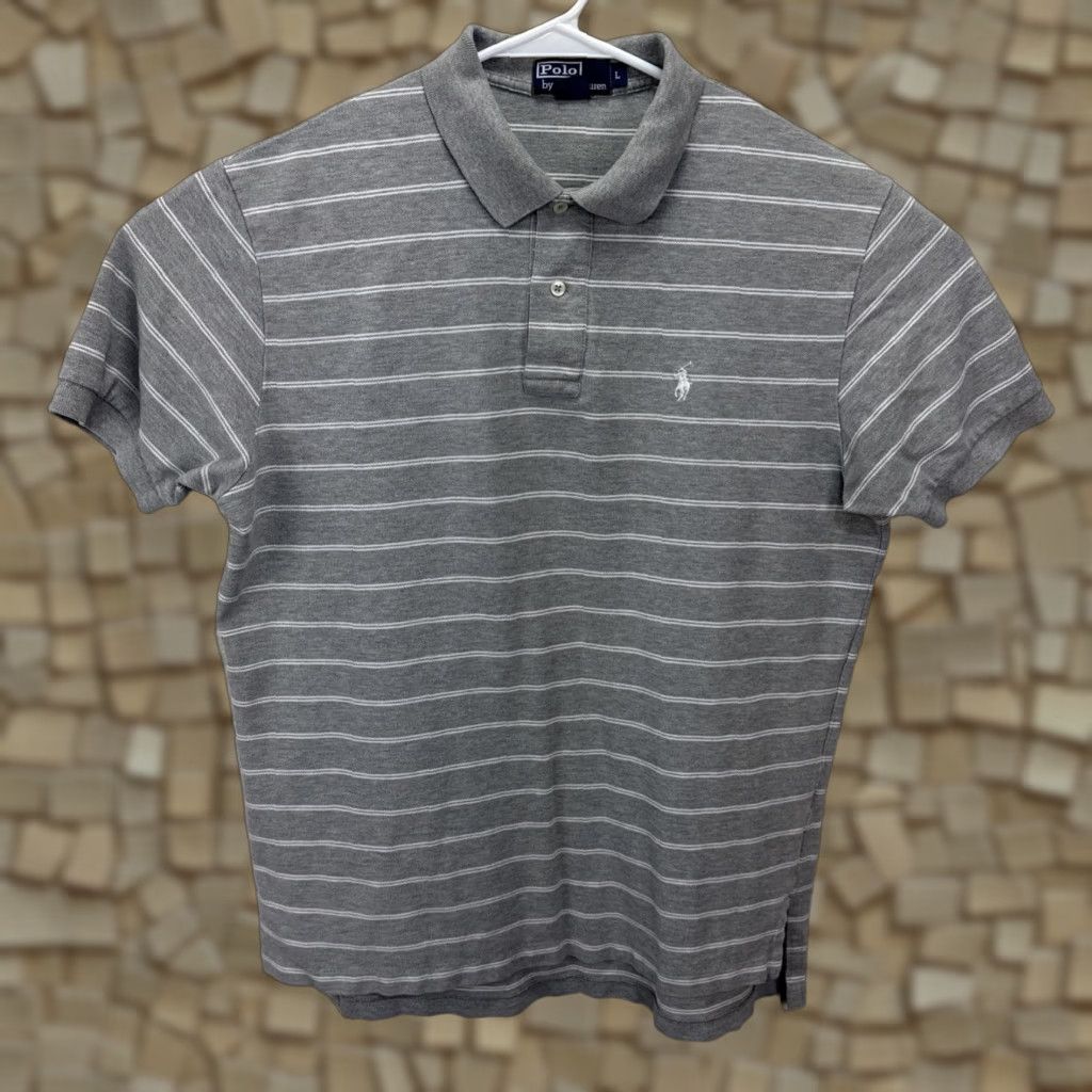Polo Ralph Lauren VINTAGE Polo Ralph Lauren Polo Shirt Men Large Gray Striped White Pony Logo Casual Business 100% Cotton Size US L / EU 52-54 / 3 - 1 Thumbnail