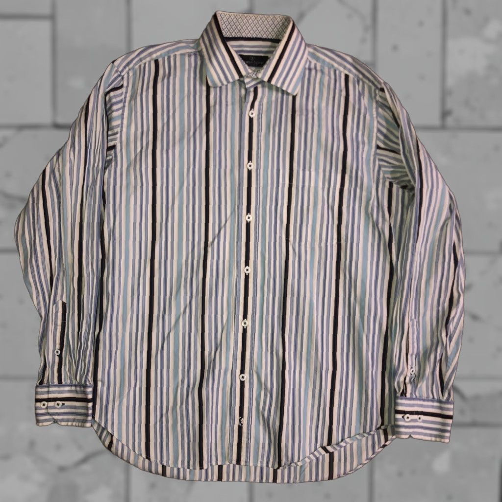 BUGATCHI Bugatchi Uomo Blue Striped Longsleeve Button Shirt Mens XL Regular Button-Up Long Sleeve Blue Striped Mens XL Size US XL / EU 56 / 4 - 1 Thumbnail