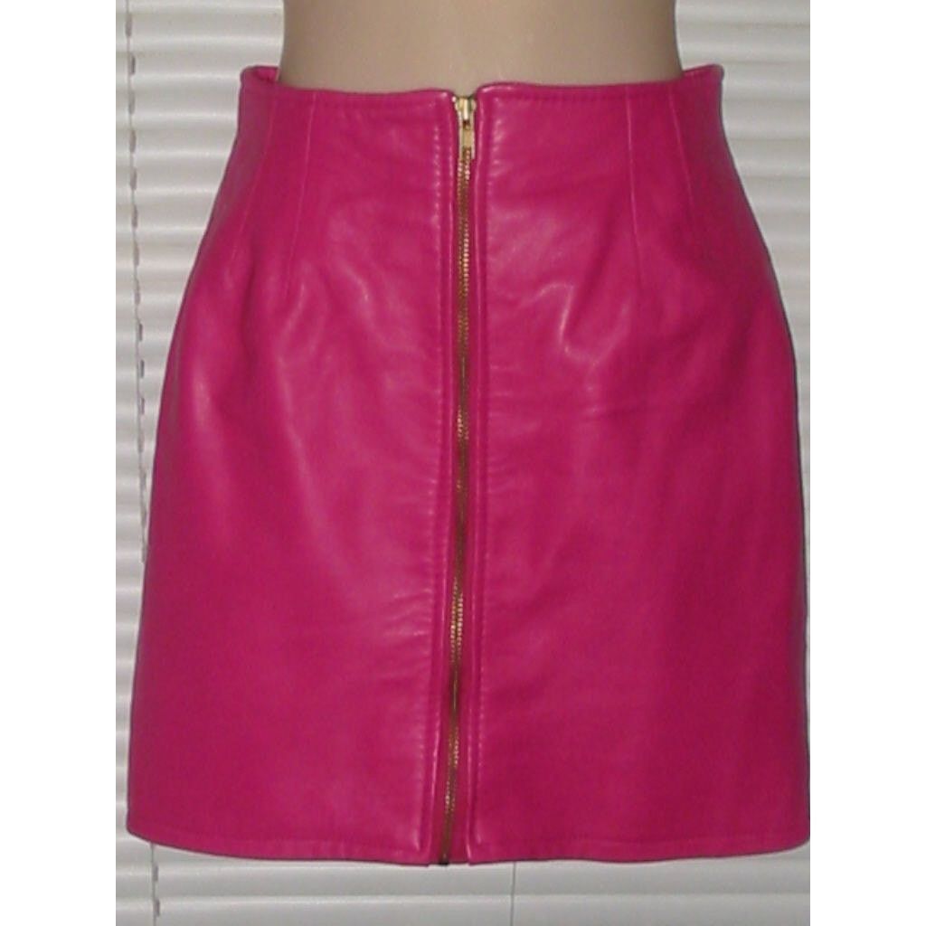 Other VINTAGE 80s VAKKO PINK LEATHER ZIP FRONT MINI SKIRT 4 Size 24" / US 00 / IT 34 - 4 Thumbnail