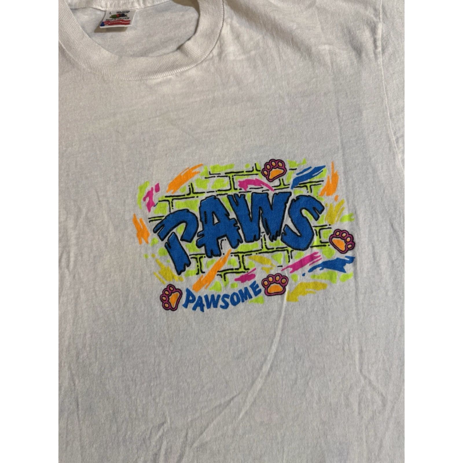 Fruit Of The Loom VINTAGE 1990s Chester Cheetah Paws T Shirt Cheetos Snacks Crew Neck Short Sleeve White Cotton Fruit of the Loom Men L Size US L / EU 52-54 / 3 - 5 Thumbnail