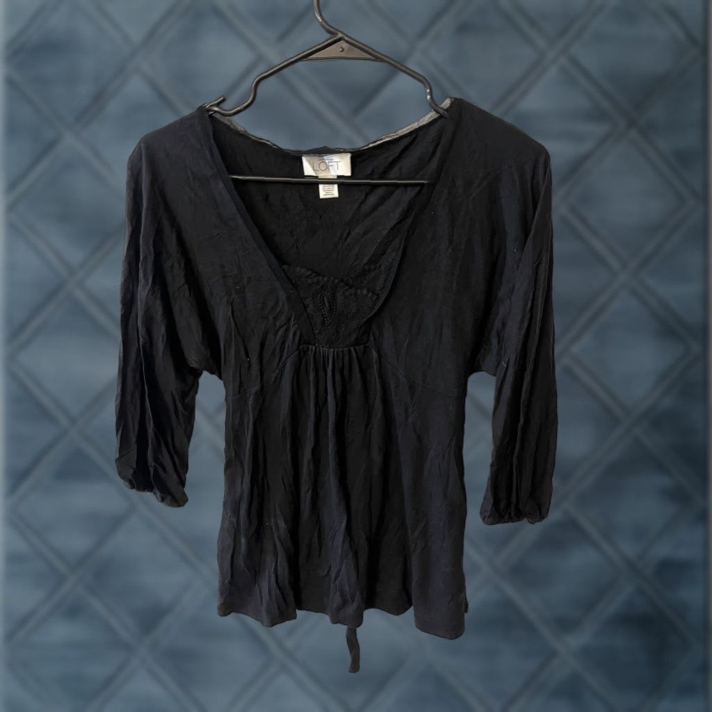Ann Taylor Ann Taylor LOFT Top Womens S Black Solid 3/4 Sleeve Modal Blend Casual Blouse Size S / US 4 / IT 40 - 1 Thumbnail