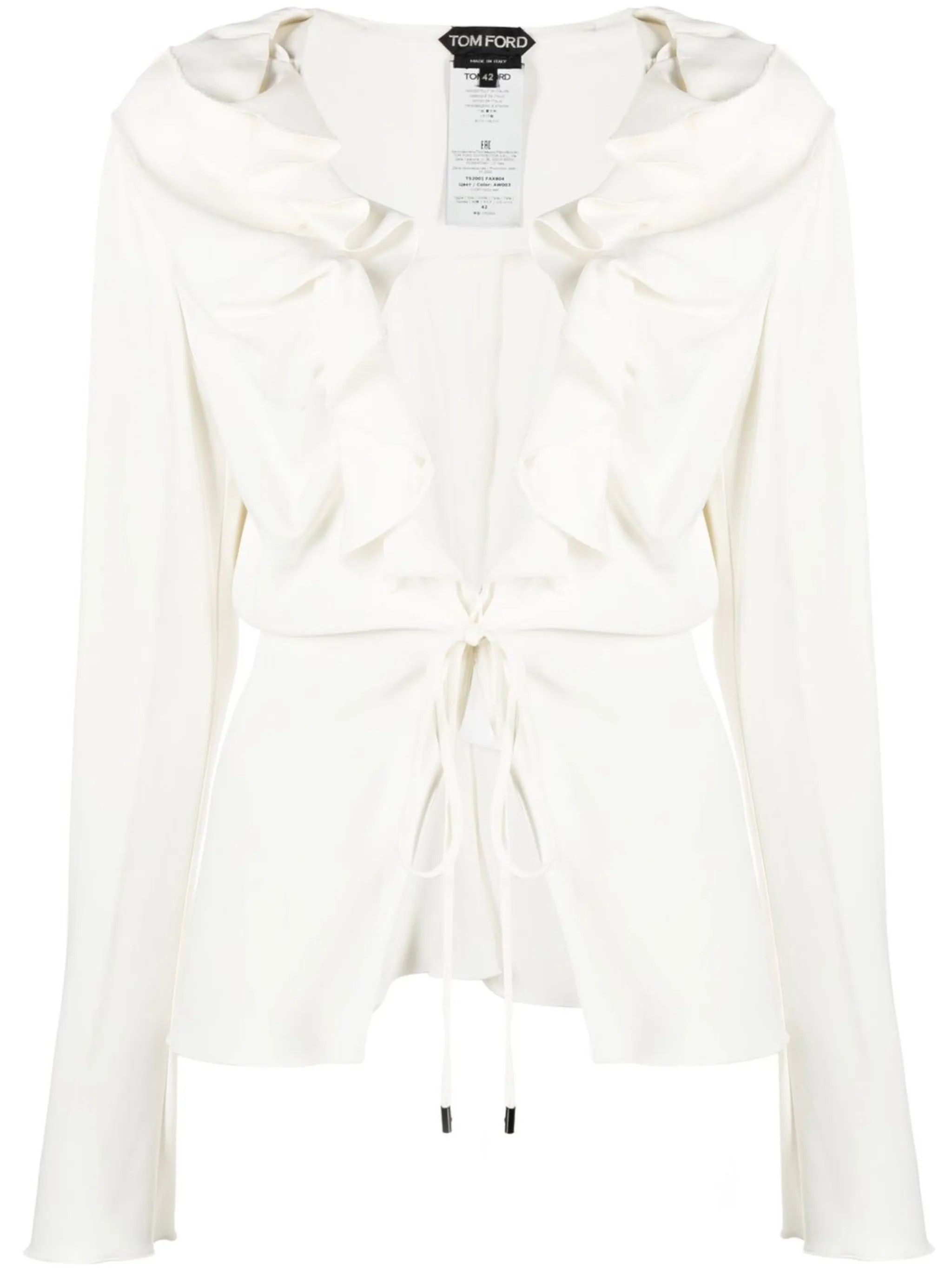 Tom Ford o1w1db10225 TS2001 Tie Fastening Long-sleeve Top in White Size XXS / US 00 / IT 34 - 1 Thumbnail