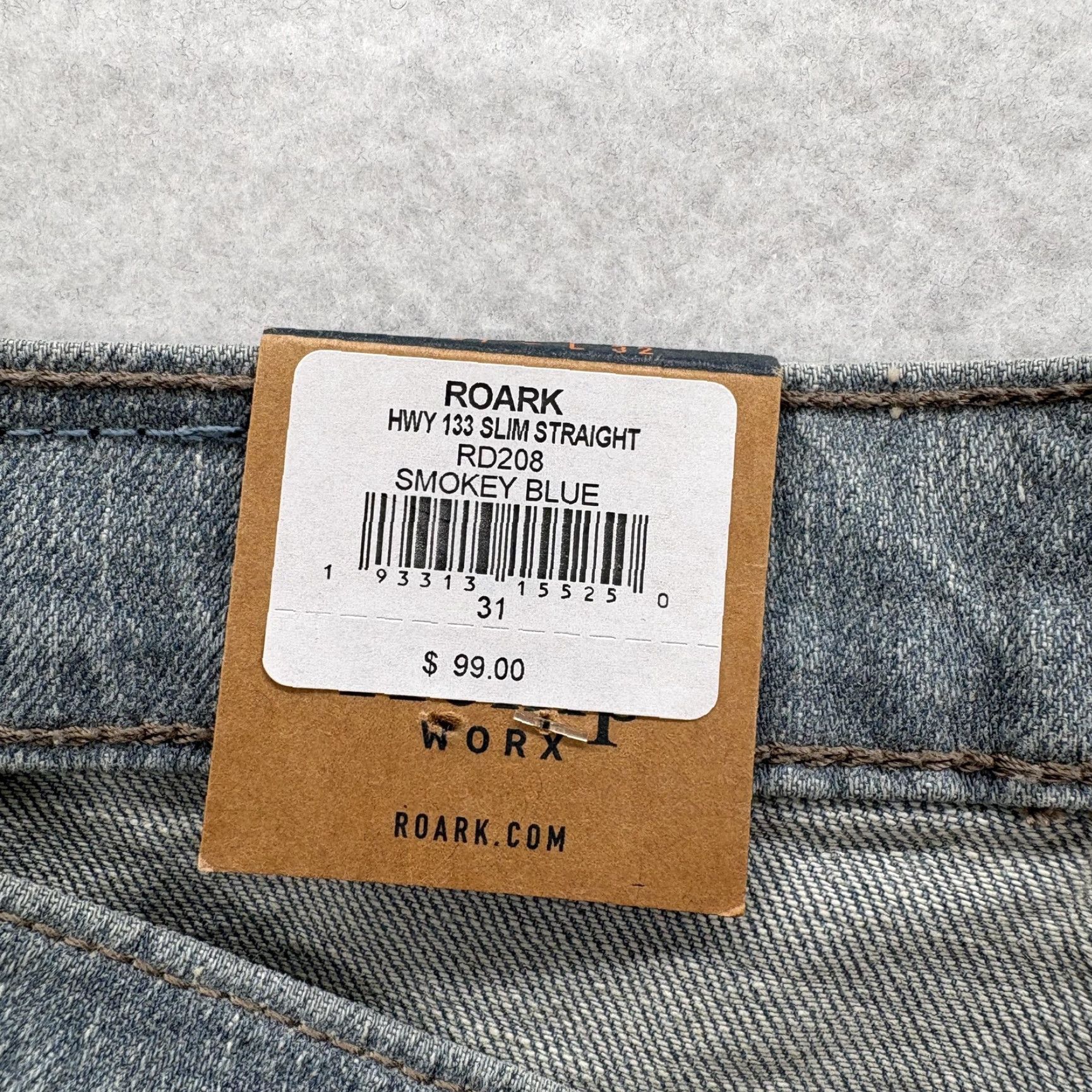 Roark Roark HWY 133 Jeans Mens 31x32 Smokey Blue Slim Straight Denim Stretch Hemp NWT Size US 31 - 6 Thumbnail