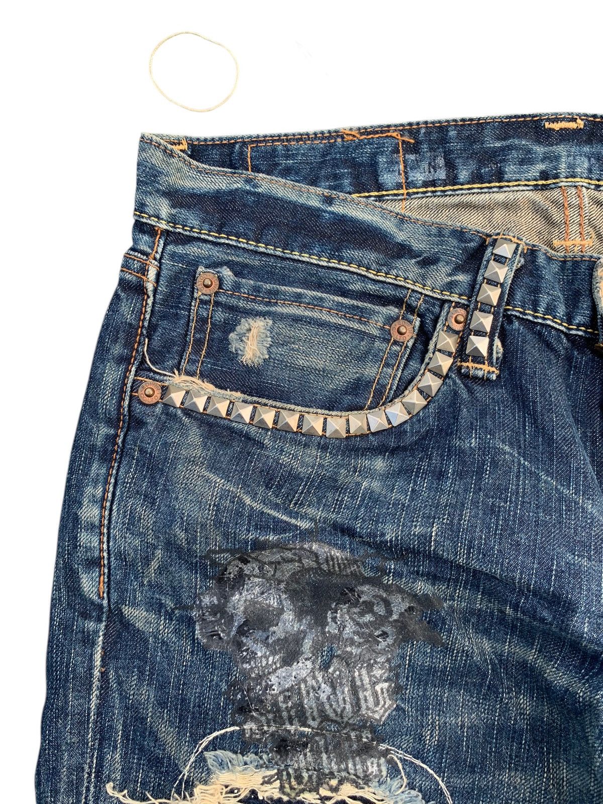 Tornado Mart RARE EDWIN STUDDED PUNK JAPANESE DISTRESSED DENIM Size US 31 - 9 Thumbnail