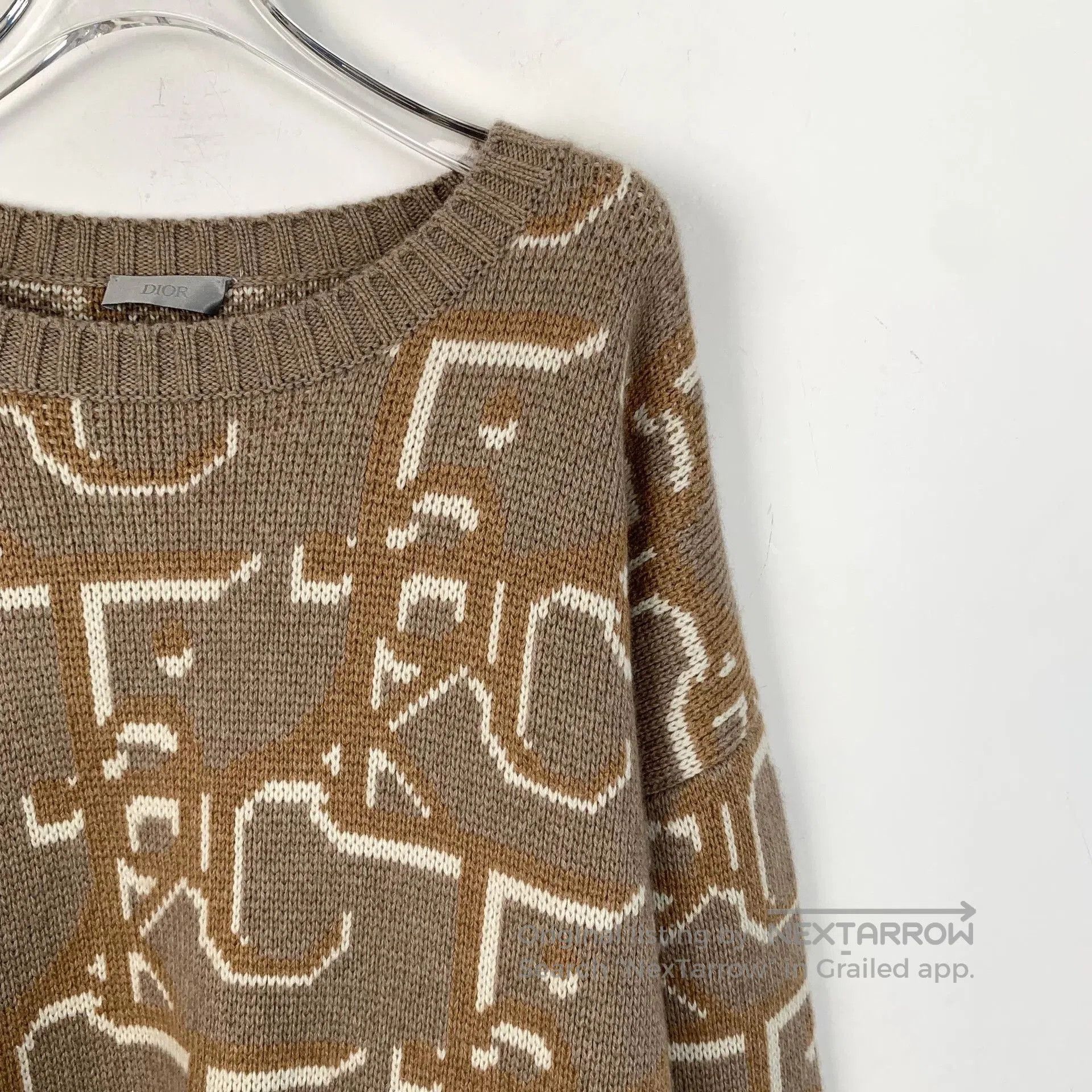 Dior brown logo printed cashmere knit sweater. Size US XL / EU 56 / 4 - 3 Thumbnail