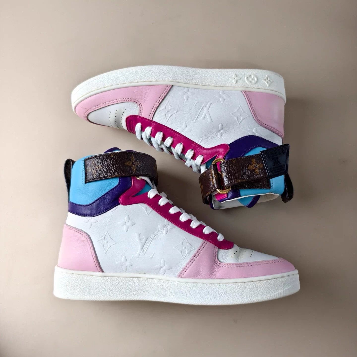 Louis Vuitton LV white/blue/pink embossed Monogram laced shoes W35.5 Size US 4.5 / IT 34.5 - 3 Thumbnail
