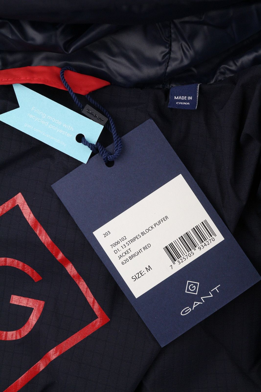 Gant STRIPED BLOCK PUFFER M Bright Red Hooded Jacket 87271 Size US M / EU 48-50 / 2 - 8 Thumbnail