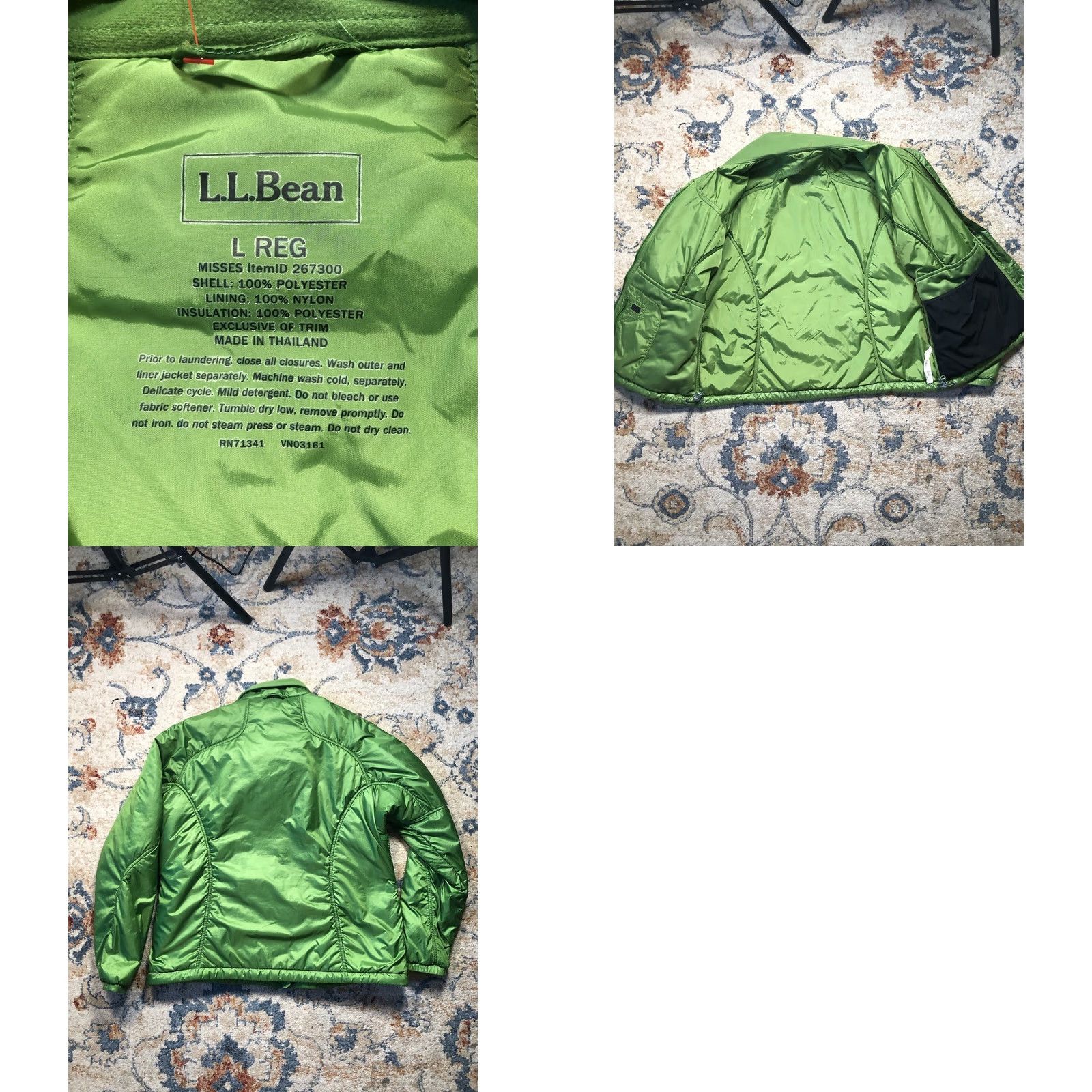 Vintage L.L. Bean Puffer Jacket Womens Large Green Nylon Down Quilted Mid-Length Long Sleeve Zip Coat Size L / US 10 / IT 46 - 8 Thumbnail
