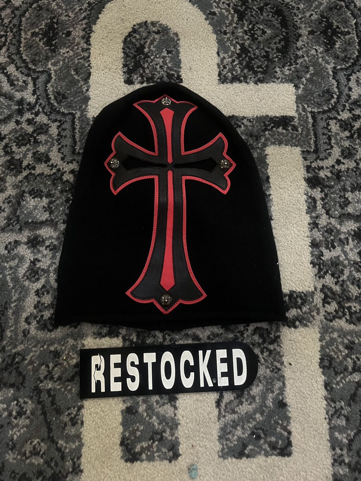 CHROME HEARTS Leather Cross Cashmere Mask