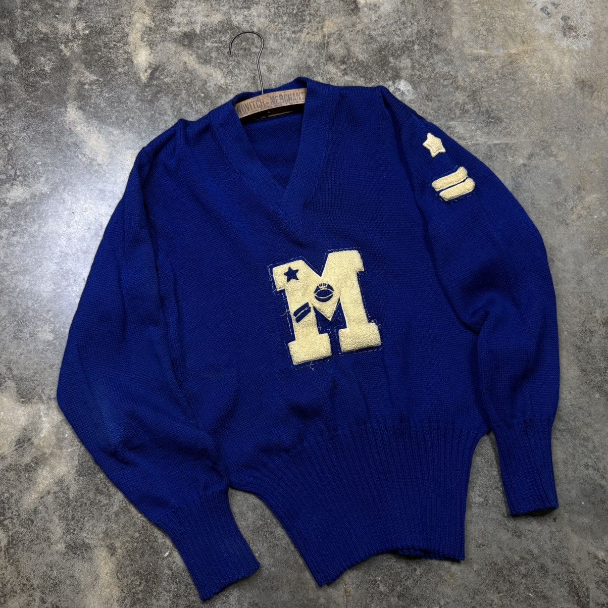 Vintage vintage 50s 60s v neck neck pullover blue knitted sweater Size US M / EU 48-50 / 2 - 1 Thumbnail