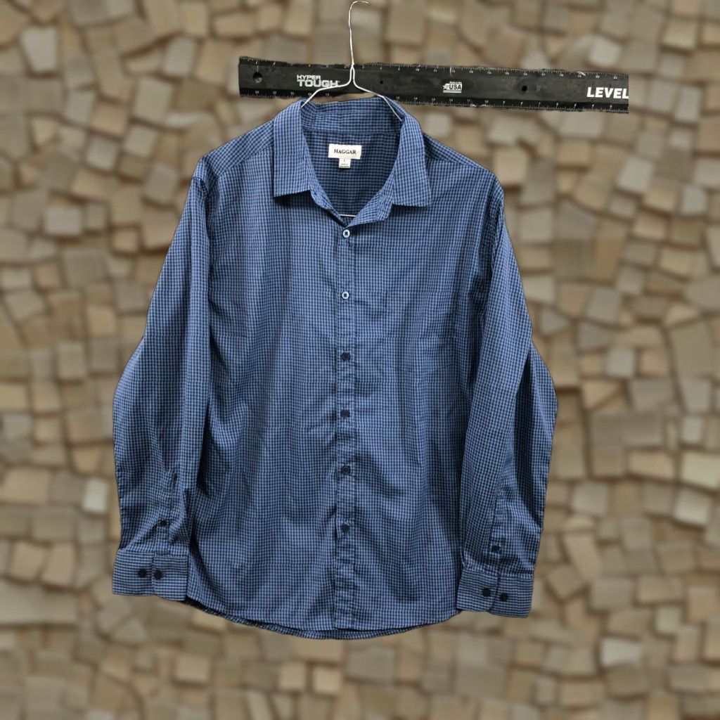 Haggar Haggar Shirt Mens L Blue Check Long Sleeve Button-Up Collar Spread Size US L / EU 52-54 / 3 - 1 Thumbnail