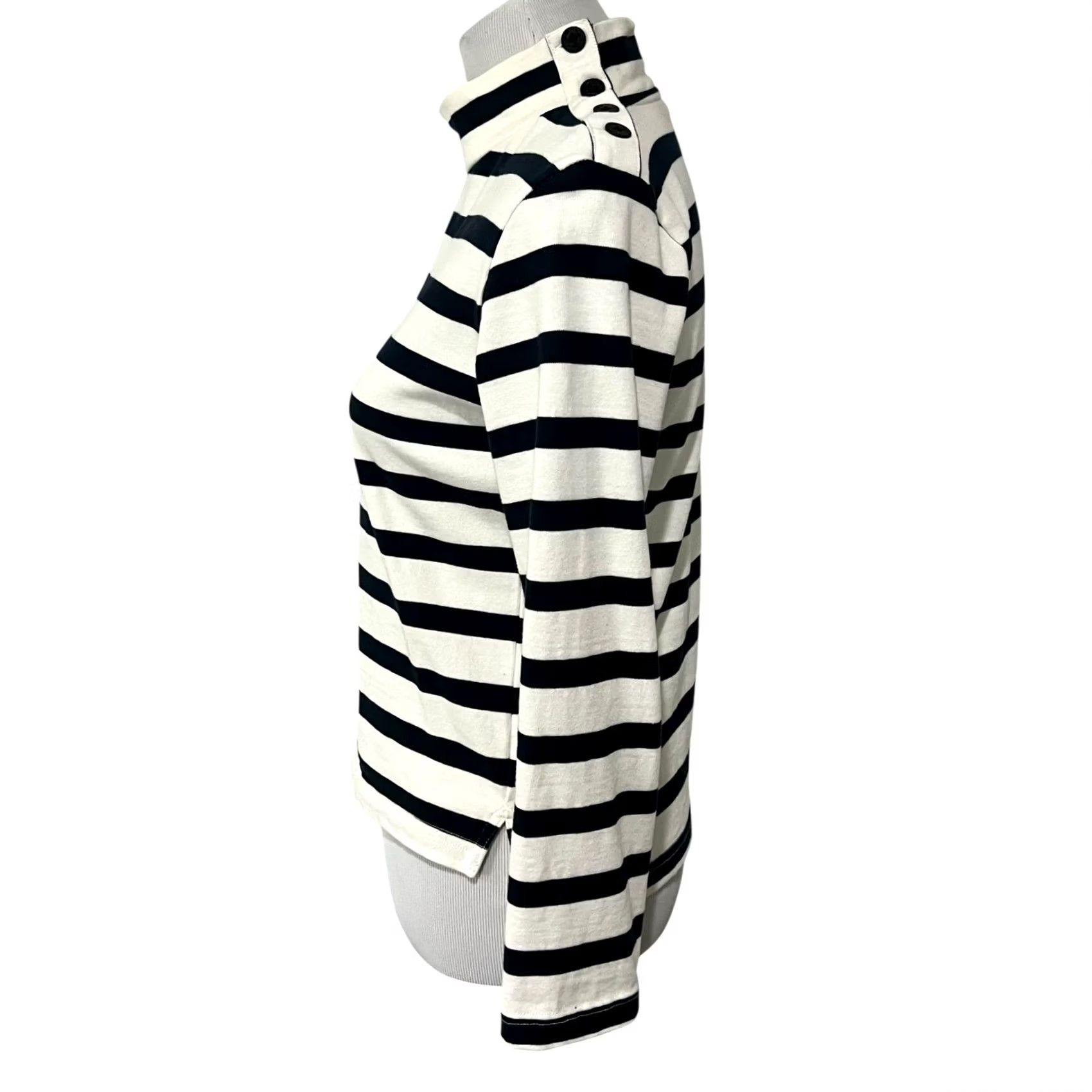 Nautica Guideboat Co. Top Womens XS Blue White Nautical Striped Mock Neck Cotton Blouse Womens XS Blue White Striped Mock Neck 3/4 Sleeve Size XS / US 0-2 / IT 36-38 - 4 Thumbnail